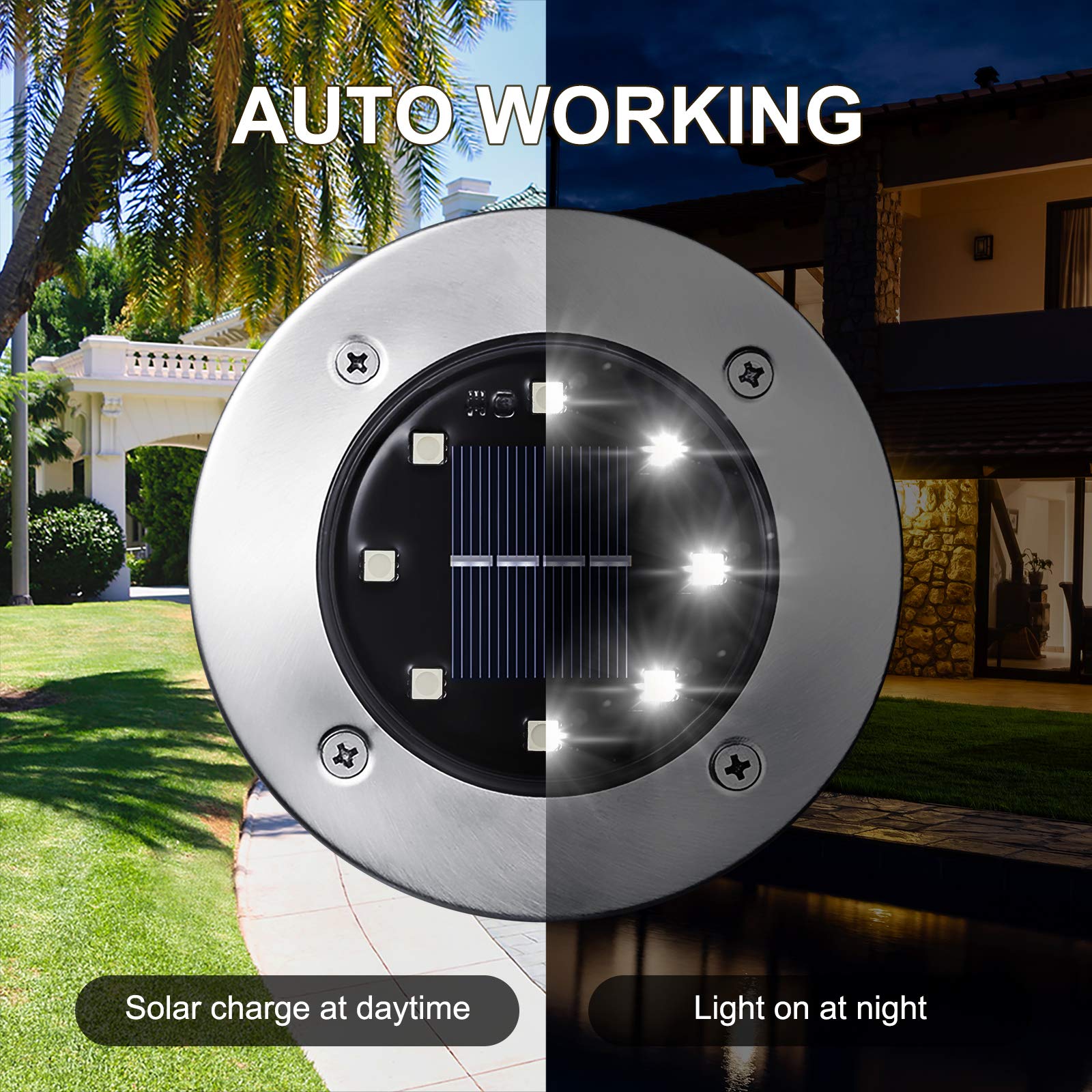 LYHOPE Solar Ground Lights Outdoor, 16 Pack 8 LED Solar Disk Lights Waterproof Garden In-ground Pathway Lights Landscape Lighting for Lawn,Yard,Deck,Patio,Walkway (White) 🍁 All In One Marketplace Canada