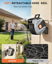 SUNPOW Retractable Garden Hose Reel - 1/2 inch x 50ft Wall Mounted Hose Reel with 3/4 inch Brass Fitting & 10 Function Sprayer Nozzle - Any Length Lock, Auto Rewind System, 180°Swivel Bracket - Grey 🍁 All In One Marketplace Canada