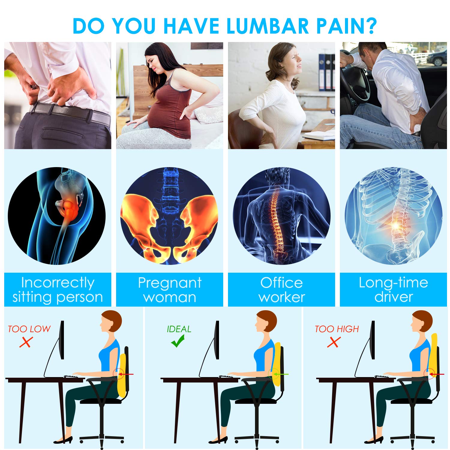 Lumbar Support Pillow for Office Chair Car Lumbar Pillow Lower Back Pain Relief Memory Foam Back Cushion with 3D Mesh Cover Gaming Chair Back Pillow Ergonomic Back Rest for Wheelchair Desk 🍁 All In One Marketplace Canada