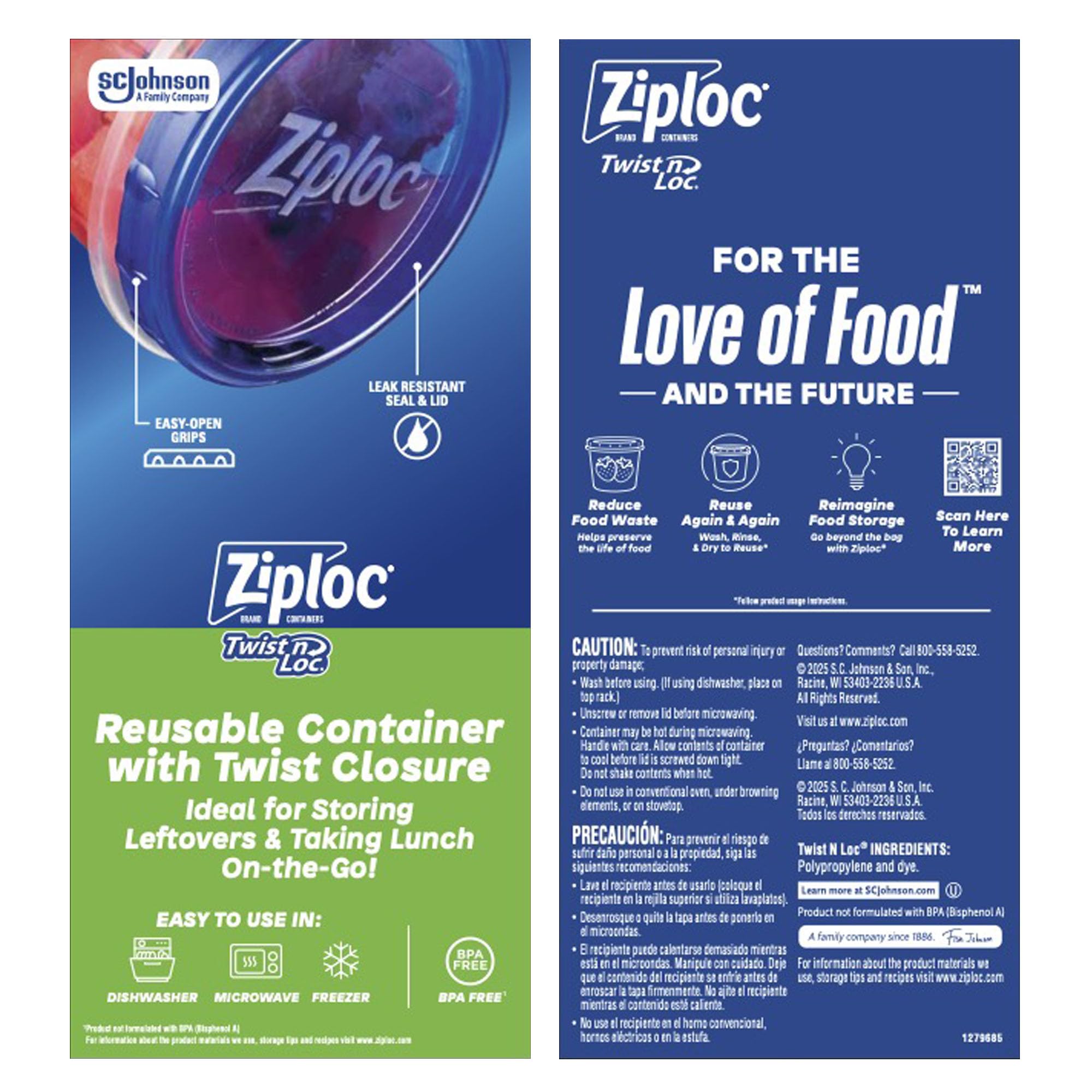 Ziploc Twist N Loc Reusable Containers, Leak-Proof Lid, Keeps Food Fresh, BPA Free, Microwave, Freezer and Dishwasher Safe Food Storage for Lunch and Leftovers, 9 Containers, 2 Cup Capacity 🍁 All In One Marketplace Canada