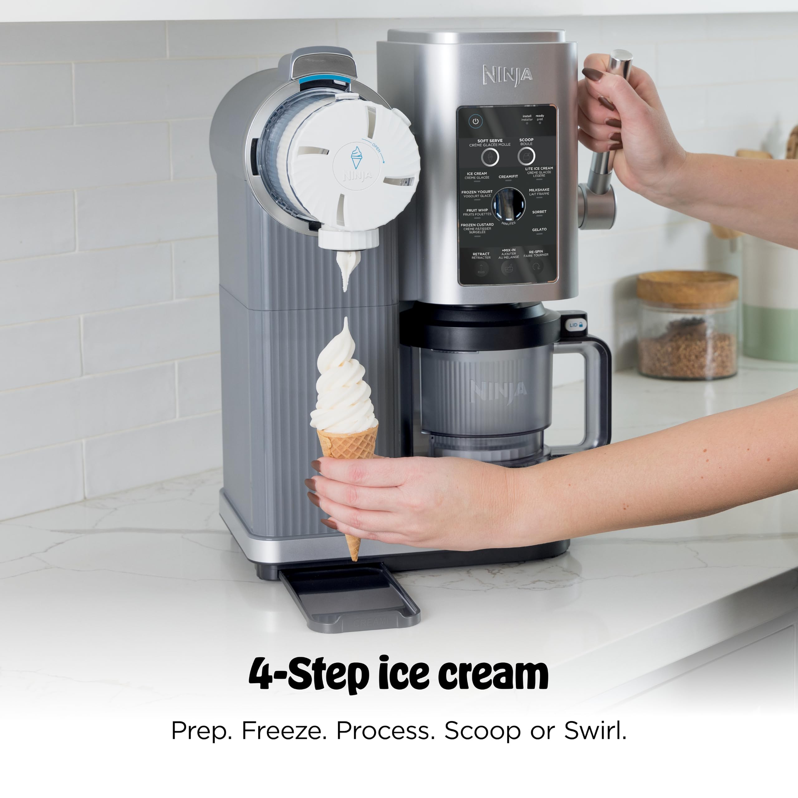 Ninja CREAMi Swirl Ice Cream and Soft Serve Maker, Sorbet, Milkshake, Frozen Yogurt, Low Calories Program & More, 13-in-1, Soft Serve Handle & (2) CREAMi Swirl 16oz Pints, For Kids & ALL ages, NC701C 🍁 All In One Marketplace Canada