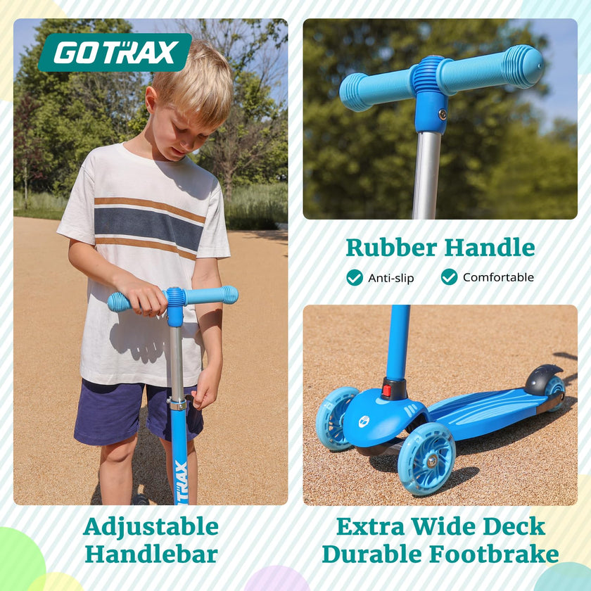 Gotrax KS1 Kids Kick Scooter, LED Lighted Wheels and 3 Adjustable Height Handlebars, Lean-to-Steer & Widen Anti-Slip Deck, 3 Wheel Scooter for Boys & Girls Ages 3+ and up to 50 Kg (Blue) 🍁 All In One Marketplace Canada