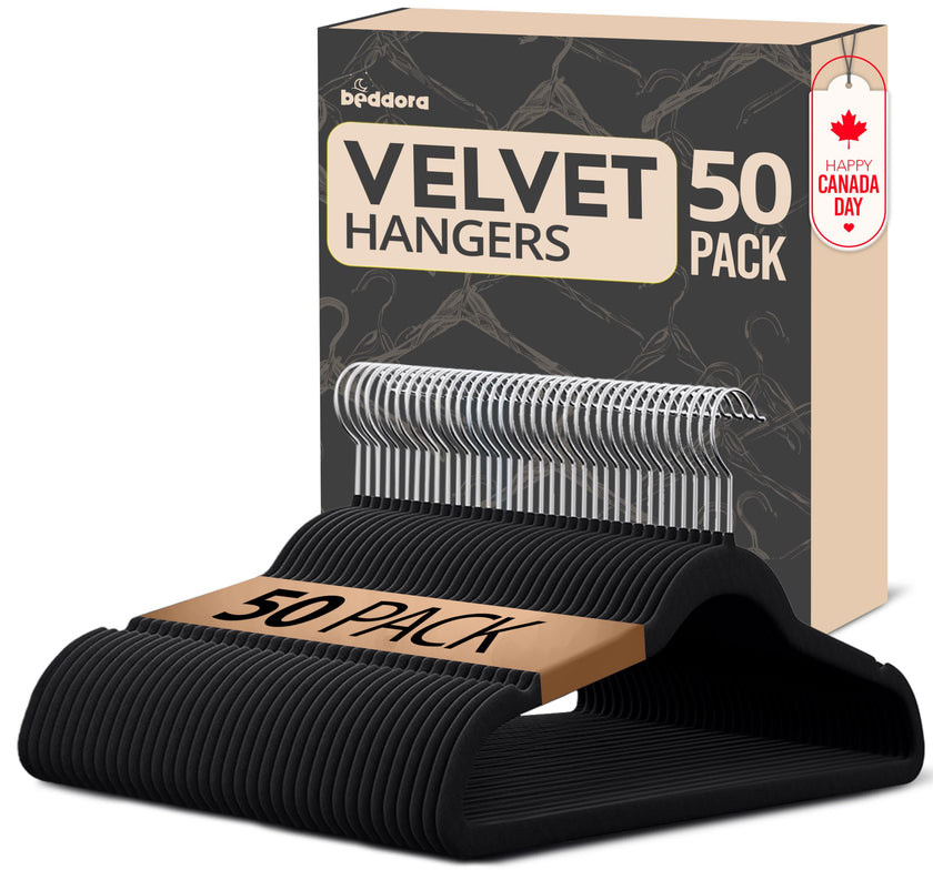 Beddora Black Velvet Hangers 50 Pack,Heavy Duty Coat Hanger for Closet - Felt Hangers for Space Saving Clothes Hanger - Pant Hanger for Shirts, Jackets,Dresses,Suit 🍁 All In One Marketplace Canada