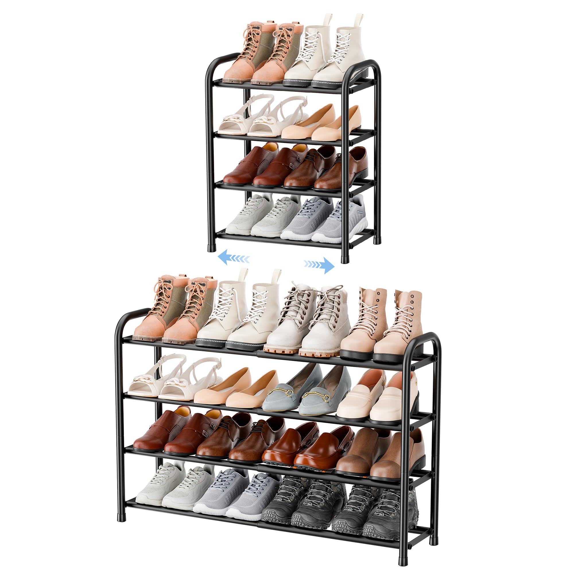 ENJOYBASICS Expandable Metal Shoe Racks for Closet, 4 Tier Adjustable Shoe Organizer Shelf, Black Free Standing Rack Storage for Entryway 🍁 All In One Marketplace Canada