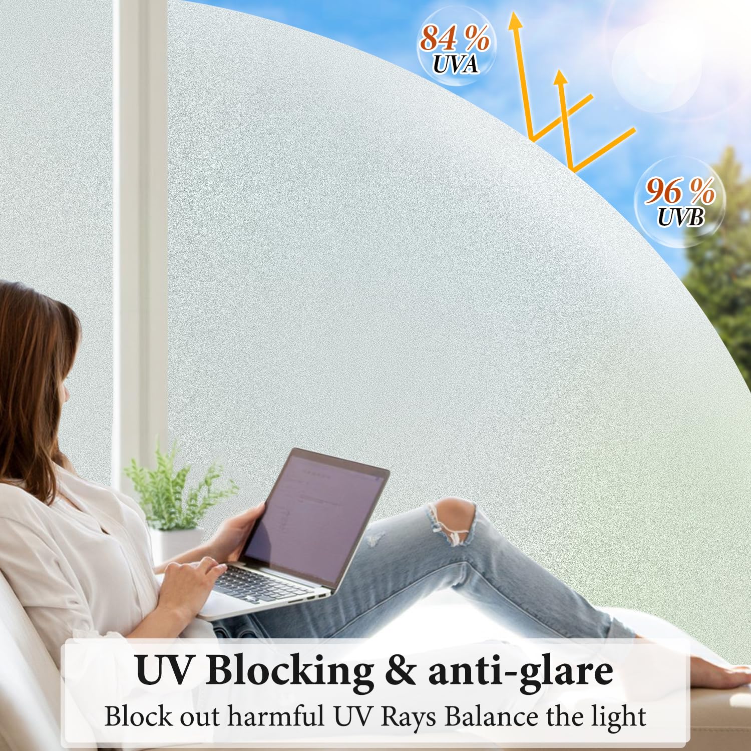 DUOFIRE Privacy Window Film Frosted Glass Film Static Cling Glass Film No Glue Anti-UV Window Sticker Non Adhesive for Privacy Office Meeting Room Bathroom Living Room, Pure Frosted 44.3 x 200cm 🍁 All In One Marketplace Canada