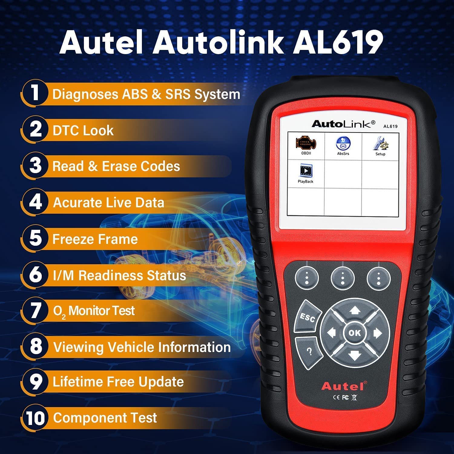Autel AutoLink AL619 OBD2 Scanner, 2026 Newer ABS SRS Diagnostic Code Reader with10 OBDII Test Modes, Turn Off Check Engine Light, DTC Lookup, Live Data, Updated of MS319/ AL519/ ML519/ ML619 🍁 All In One Marketplace Canada