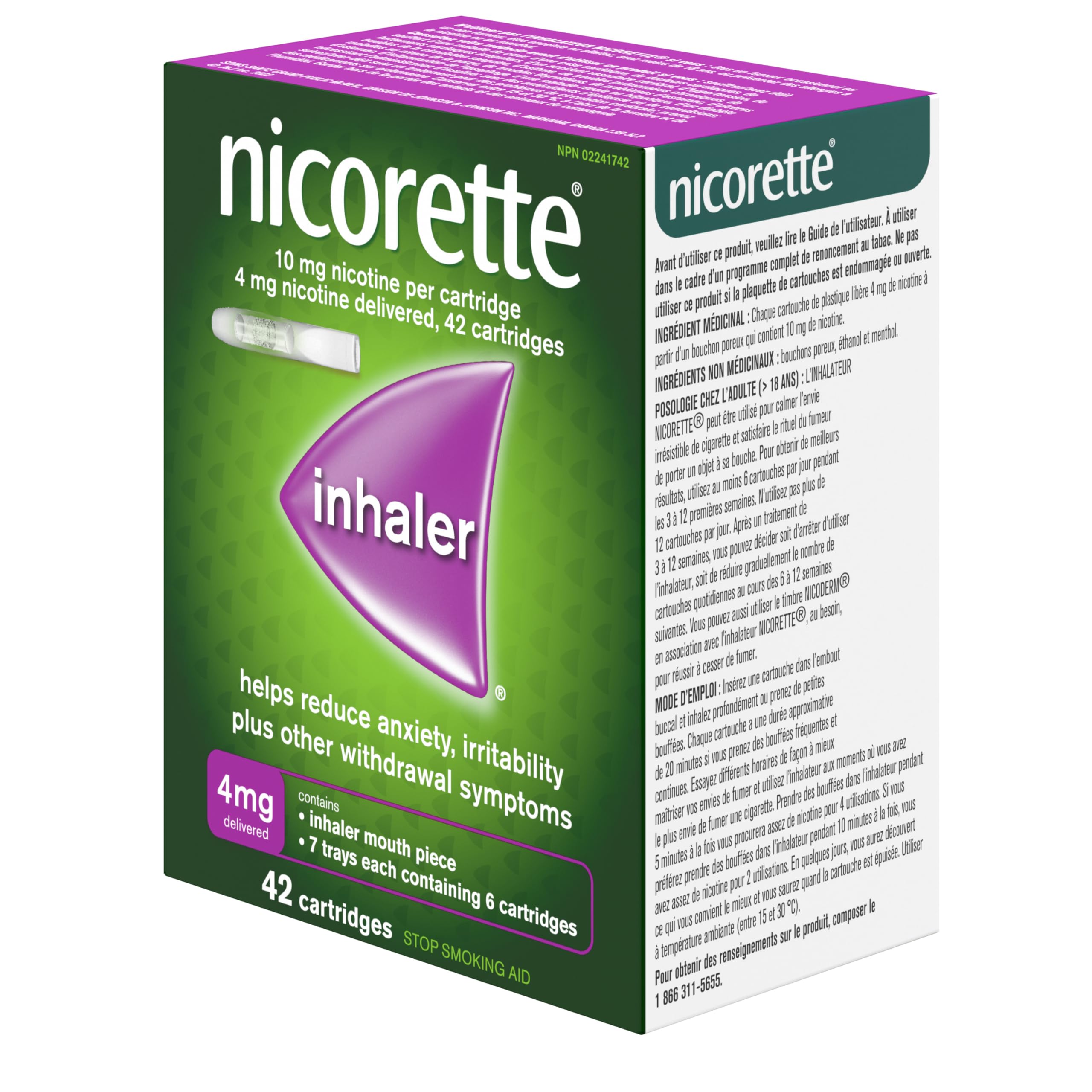 Nicorette 4mg Nicotine Inhaler – Clinically Proven Quit Smoking Aid with Hand-to-Mouth Action, Helps Reduce Cravings & Withdrawal, NRT for Adults Quitting Cigarettes, 42 Cartridges 🍁 All In One Marketplace Canada