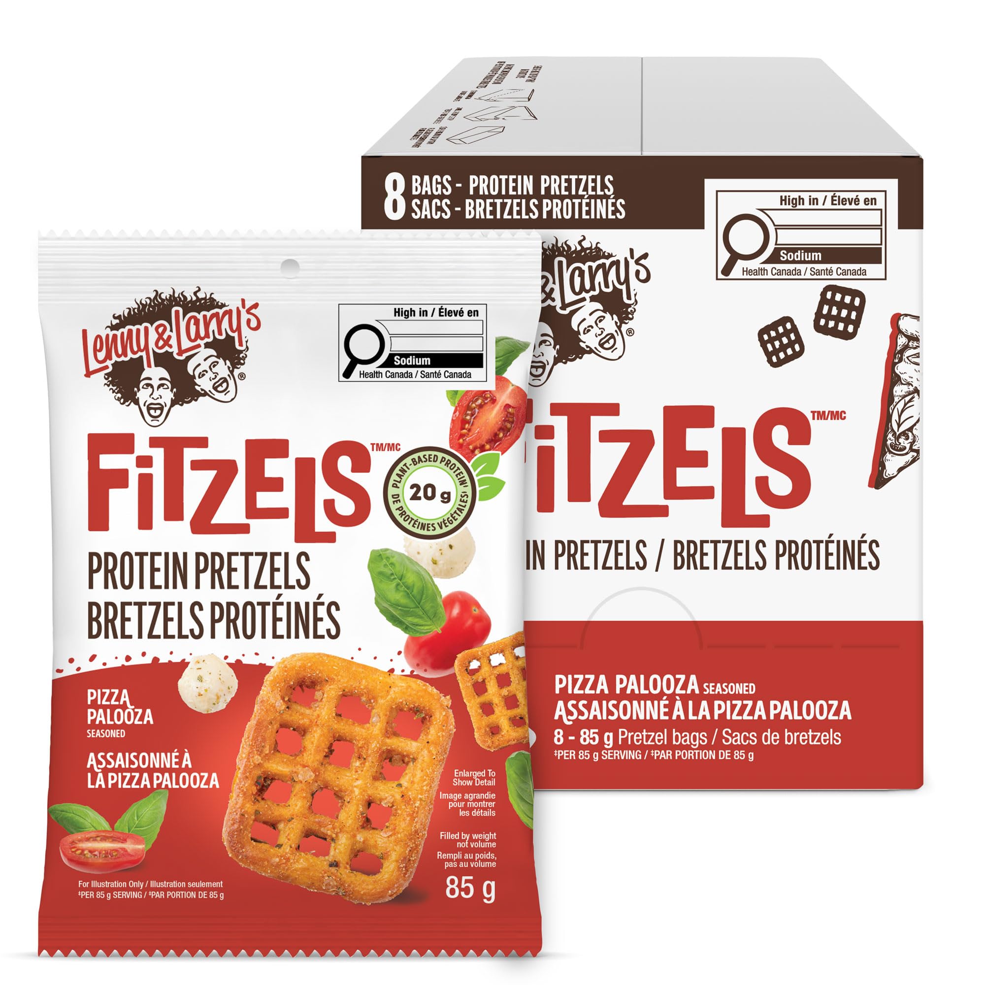 Lenny & Larry's Pizza Palooza FITZELS – Savory Pretzel Snacks Incredibly Tasty High Protein, Salty, Vegan, 20 g of Plant Based Protein (eight) Bags, 85 g Each 🍁 All In One Marketplace Canada