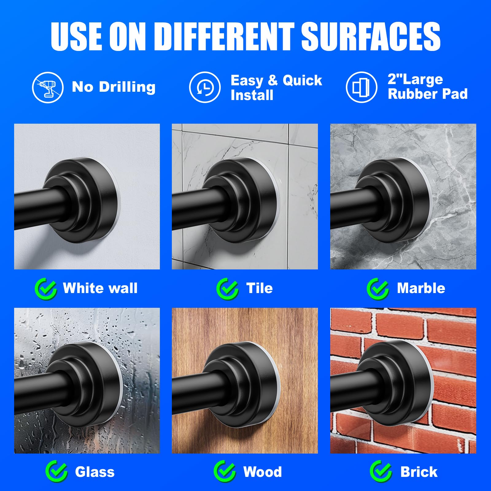 Ausemku Shower Curtain Rod Tension - 32-80 Inch Never Rust Non-Slip Spring Tension Curtain Rod No Drilling Stainless Steel Curtain Rod Use Bathroom Kitchen（Black） 🍁 All In One Marketplace Canada