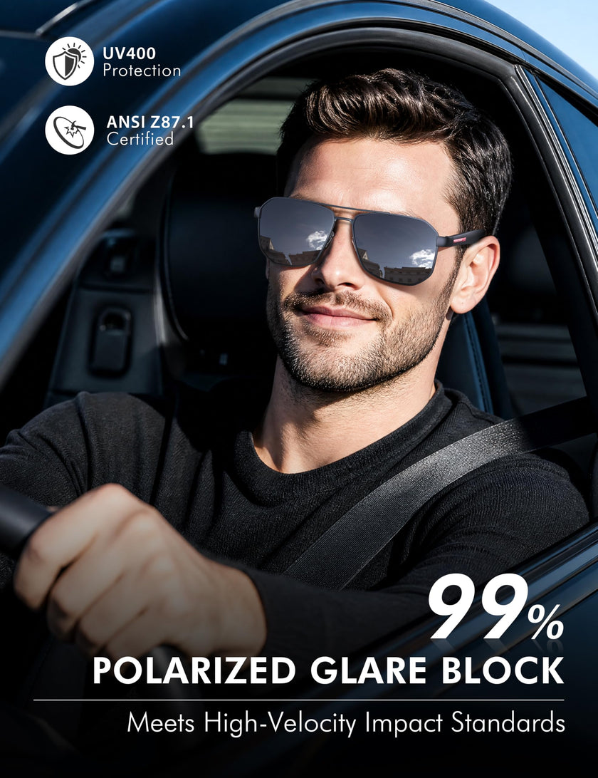 LUENX Aviator Sunglasses for Men Square Polarized Polygon Black Lens Matte Black Frame - UV 400 Protection with Accessories Driving 🍁 All In One Marketplace Canada
