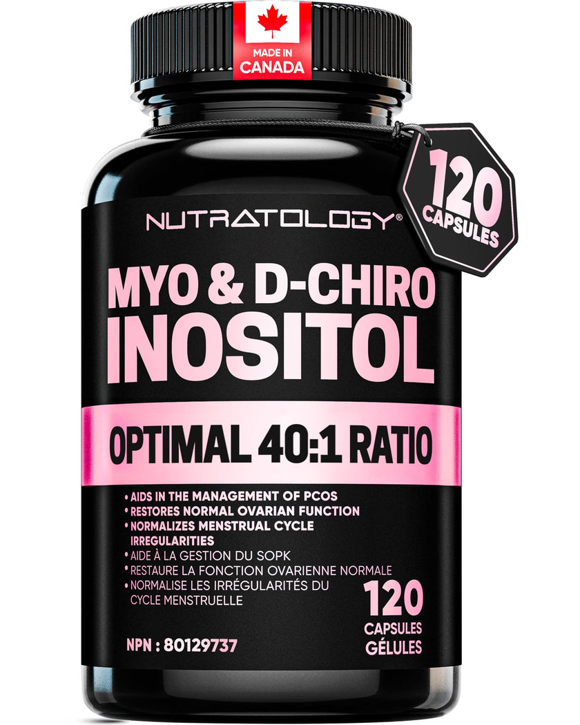 Nutratology® Myo-Inositol & D-Chiro Inositol Capsules - PCOS Supplement for Women - Optimal 40:1 Ratio - For Hormonal Balance & Healthy Ovarian Function - Regulates Menstrual Cycle - 120 Capsules 🍁 All In One Marketplace Canada