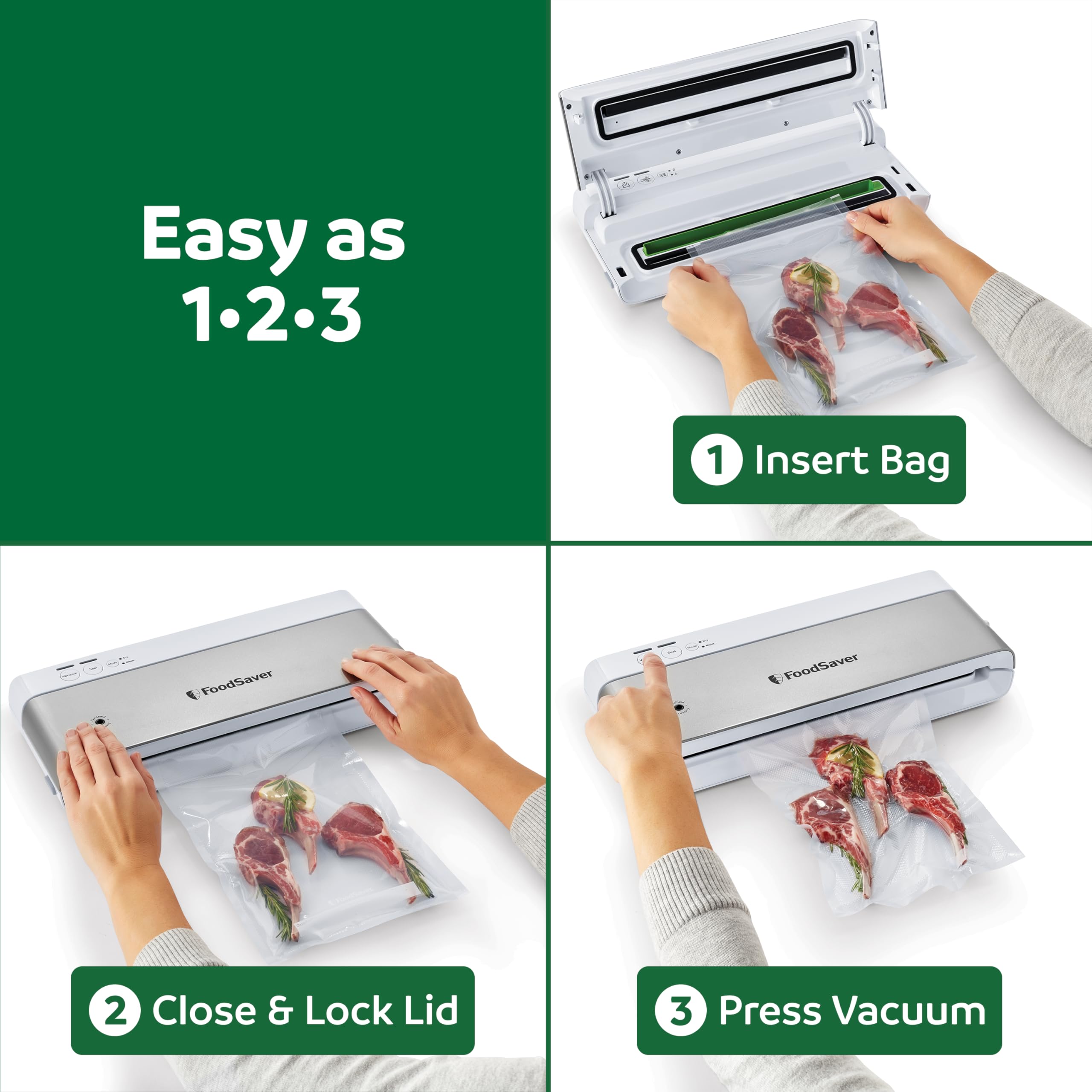 FoodSaver PowerVac Compact Vacuum Sealer Machine w/ Vertical Storage | 5 Airtight Vacuum Seal Bags & 1 Roll | VS0150 | Stainless Steel / Black 🍁 All In One Marketplace Canada