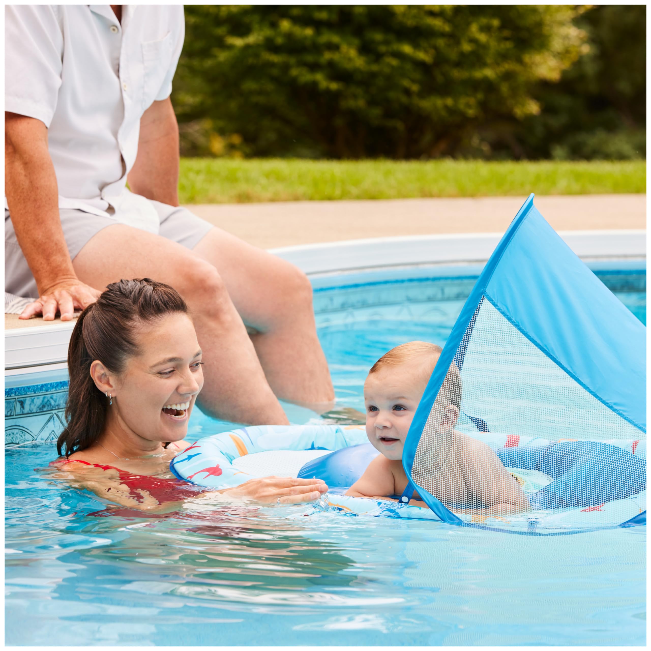 SwimWays Baby Spring Float, Baby Pool Float with Canopy, Swim Training PFD, Swimming Pool Accessories for Babies and Toddlers 9-24 Months, Shark 🍁 All In One Marketplace Canada