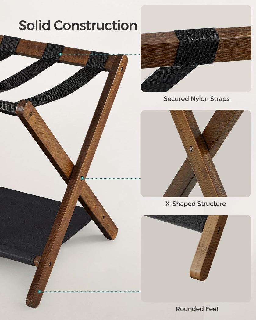SONGMICS Luggage Rack, Bamboo Luggage Rack for Guest Room, Folding Suitcase Stand, for Hotel, Bedroom, Heavy-Duty, Holds up to 131 lb, Walnut Brown URLR007D01 🍁 All In One Marketplace Canada