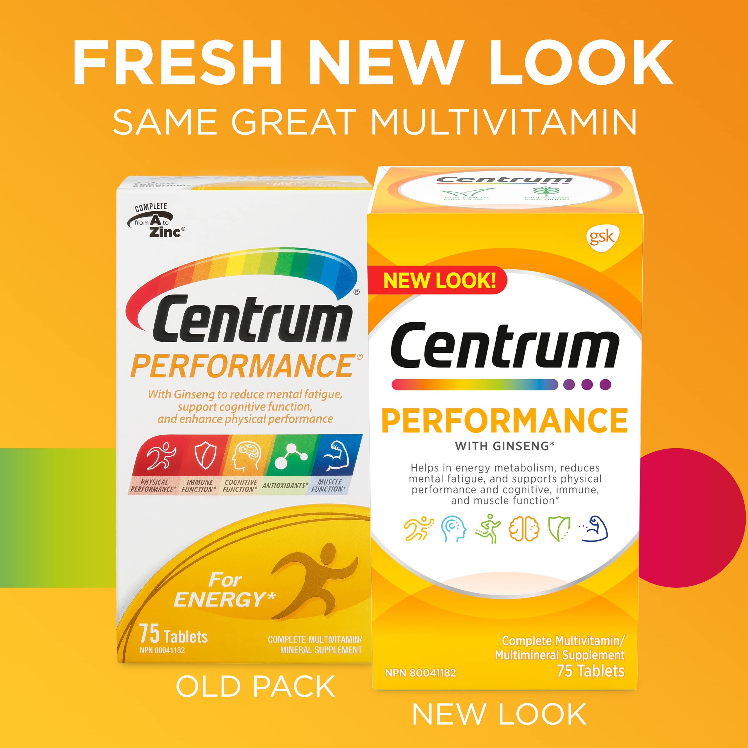 Centrum Performance Multivitamins/Minerals Supplement for Men & Women with Ginseng for Energy, 75 Tablets (Packaging May Vary) 🍁 All In One Marketplace Canada