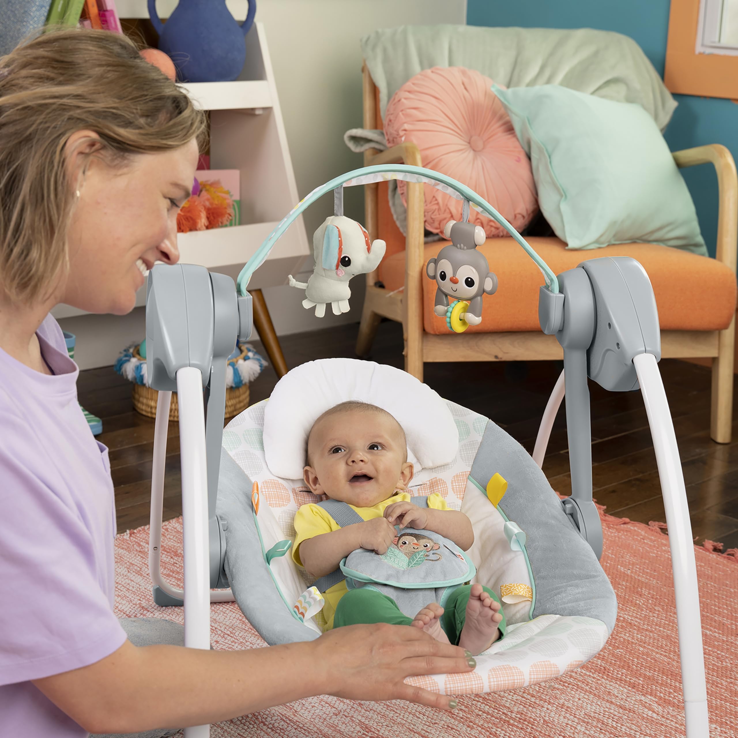 Bright Starts Portable Automatic 6-Speed Baby Swing, Compact Easy-Fold, Music, Toy Bar, 0-9 Months 6-20 lbs (Whimsical Wild) 🍁 All In One Marketplace Canada