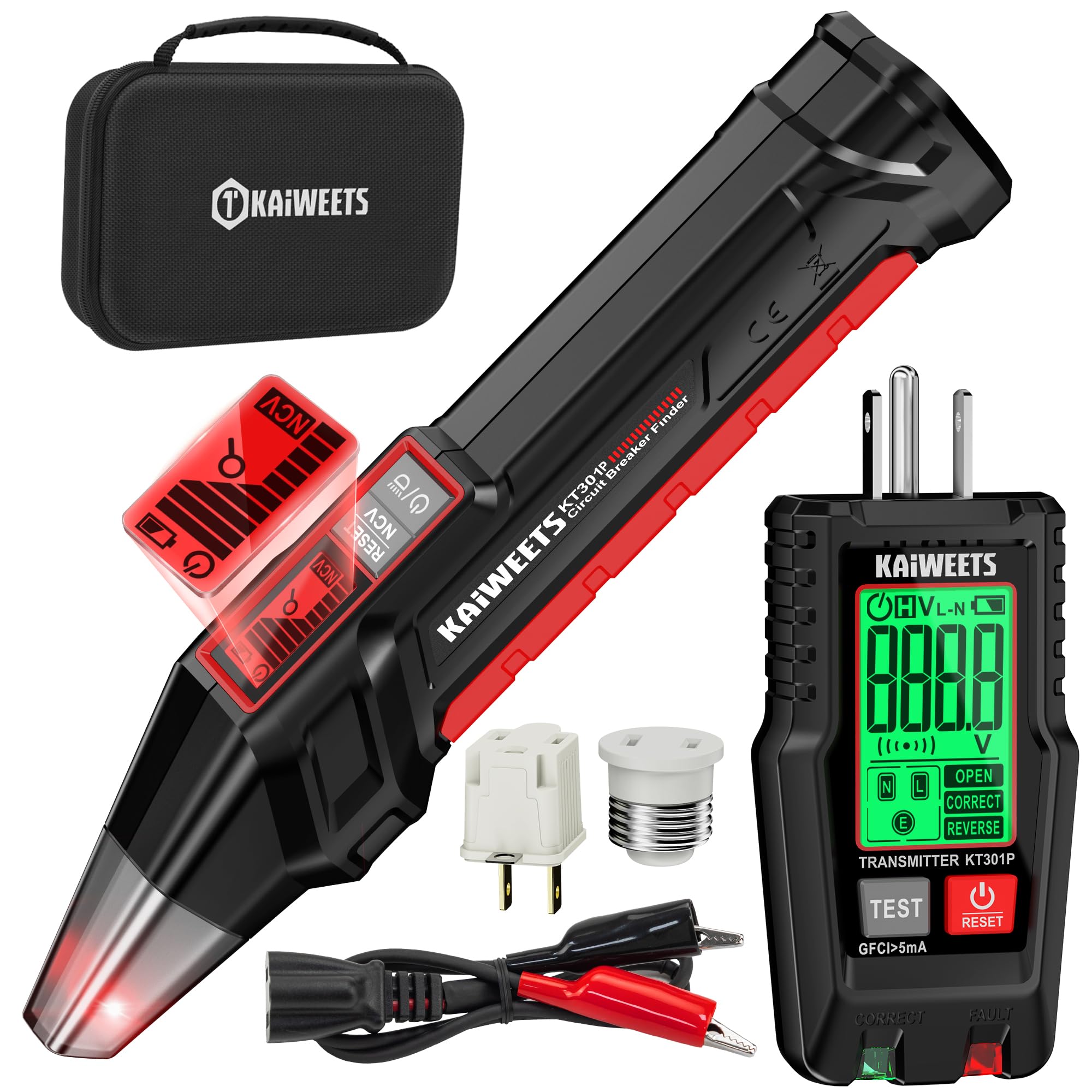 KAIWEETS Circuit Breaker Finder with LCD Display, GFCI Outlet Tester, Electrical Circuit Tracer Tool with NCV Test & Flashlight, Includes Carrying Case and Adapters- KT301P 🍁 All In One Marketplace Canada