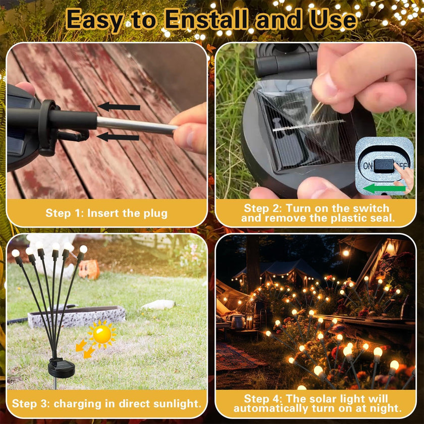 SIOTMERA 4Count Solar Lights Outdoor Waterproof IPX5, Solar Garden Lights, Wind Swaying Firefly Lights, Christmas Lights Outdoor, for Yard Lawn Pathway Decoration Lighting, 6LED WarmYellow 🍁 All In One Marketplace Canada