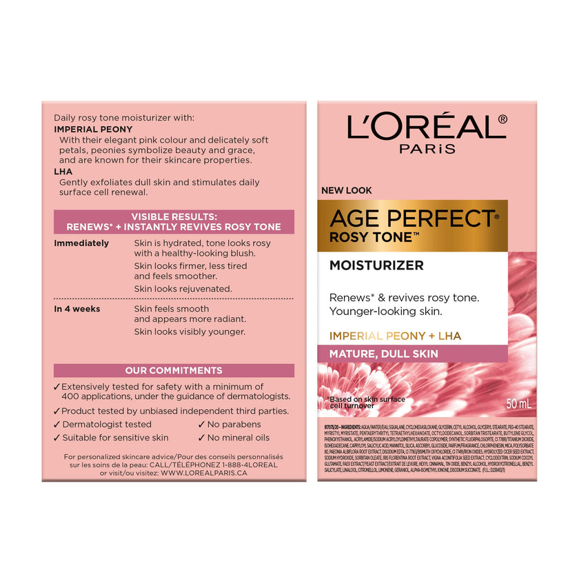 L’Oréal Paris Day Face Moisturizer Cream, Age Perfect Rosy Tone, with LHA & Imperial Peony Extract, For Mature Skin Skincare, 50 ml 🍁 All In One Marketplace Canada