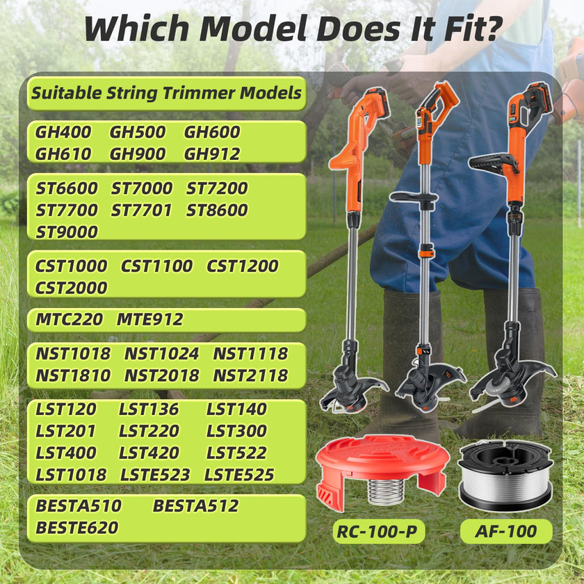 14 Pcs AF-100 Weed Eater Spool Compatible with Black and Decker String Trimmer, 0.065’’ AFS Automatic Feed Replacement Spool, 12 Pcs Spools(360ft Total), 2 Pcs RC-100-P Caps and 2 Springs 🍁 All In One Marketplace Canada