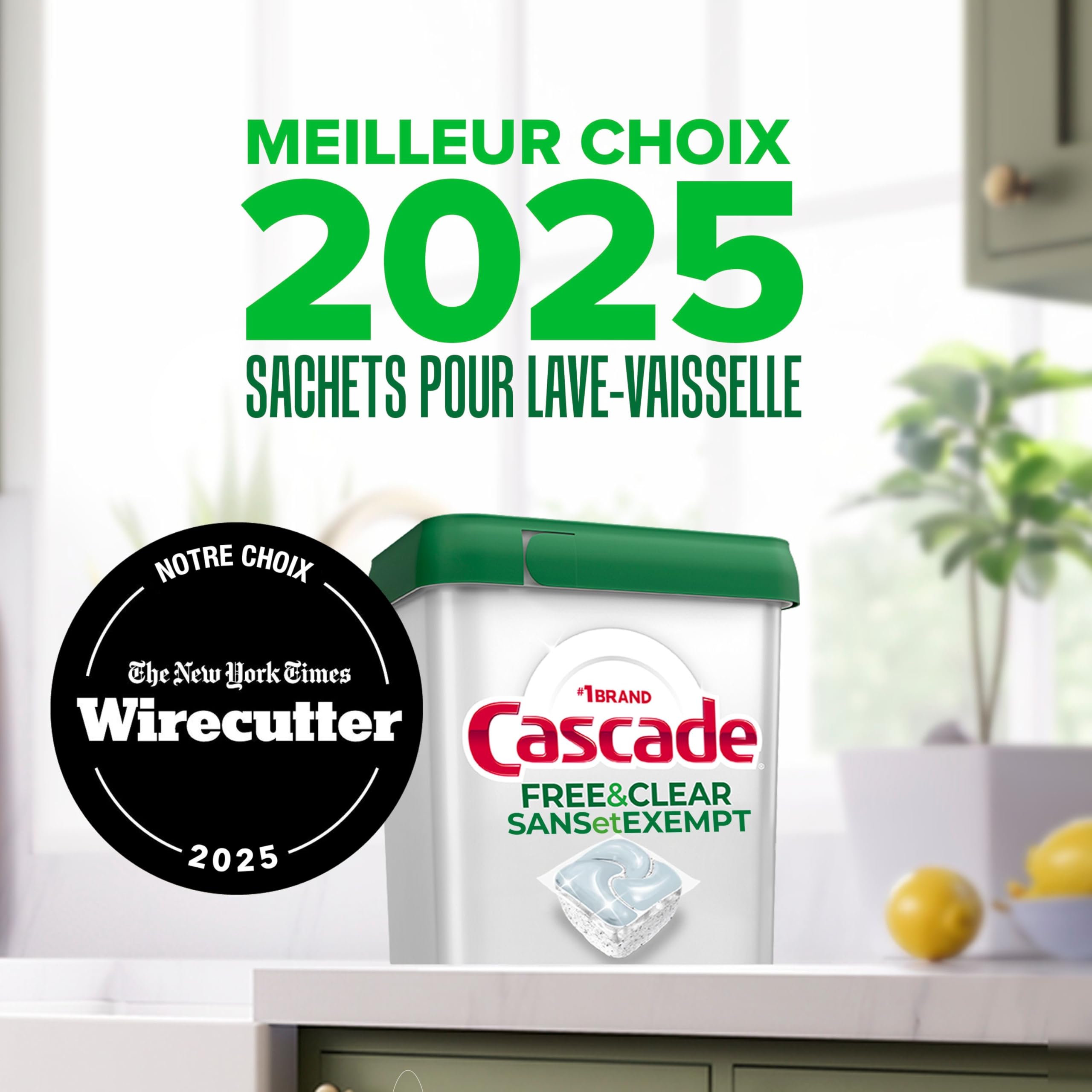 Cascade Free & Clear Dishwasher Detergent Pods, Dish Detergent Soap, 0% Added Perfume, Chlorine Beach & Dye, Unscented, 51 Count 🍁 All In One Marketplace Canada