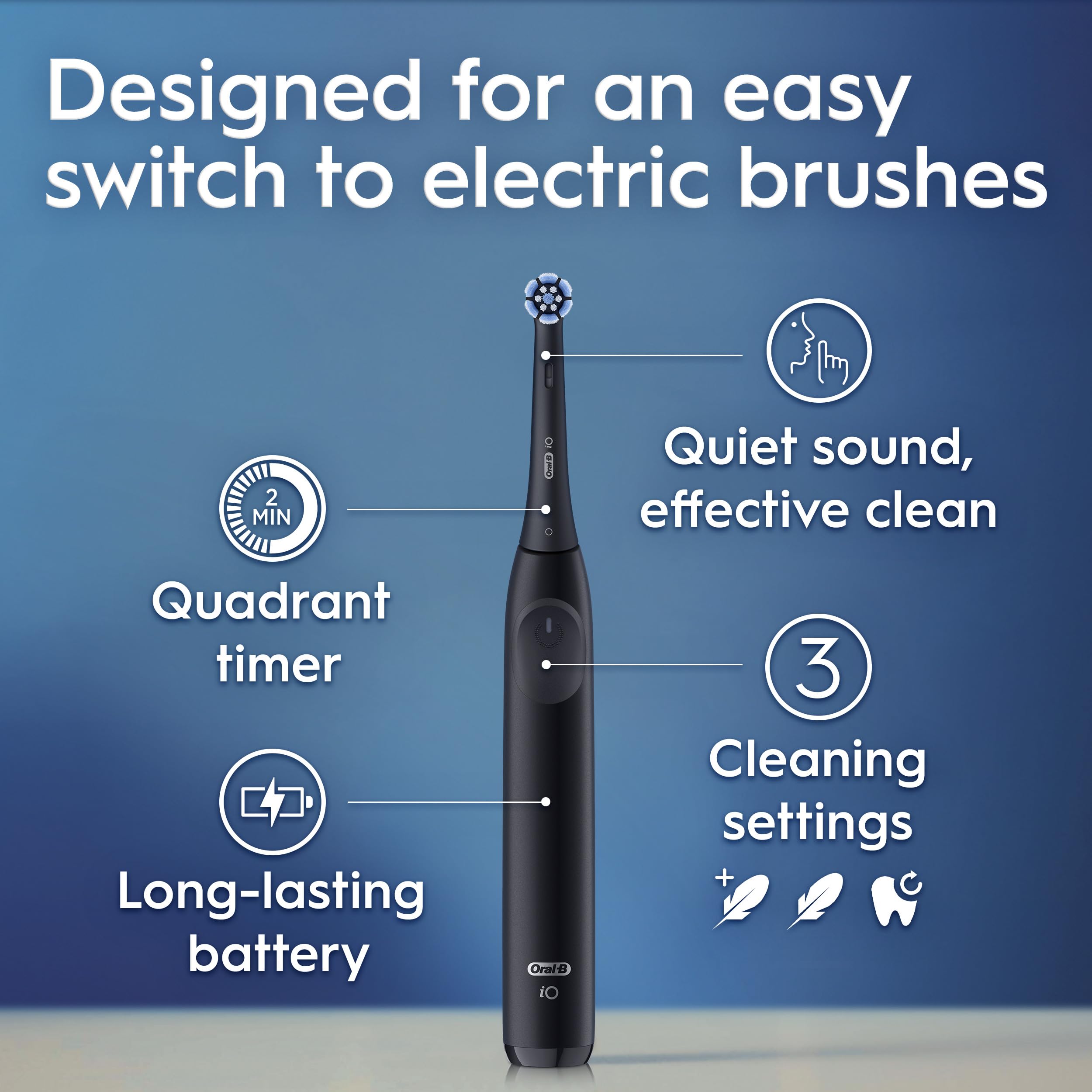 Oral-B iO2 Electric Toothbrush, for an Easy Switch to Electric, Night Black, Rechargeable Electric Toothbrushes, iO Series 2 Starter Kit with 1 Power Toothbrush and 2 Brush Heads 🍁 All In One Marketplace Canada
