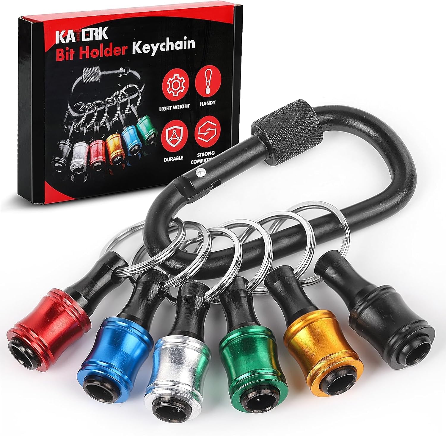 Upgrade, Push to Unlock,katerk 6pcs 1/4 inch Hex Shank Aluminum Alloy Screwdriver Bits Holder Light-weight Quick-change Extension Bar Keychain Drill Screw Adapter Change Portable, With Black Carabiner 🍁 All In One Marketplace Canada