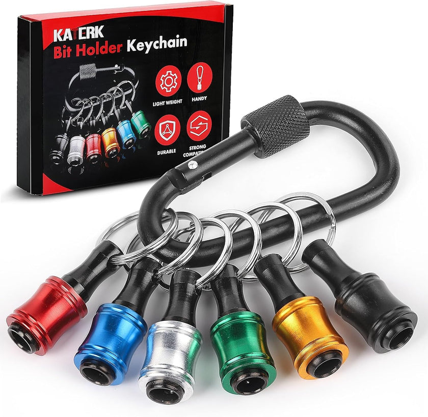 Upgrade, Push to Unlock,katerk 6pcs 1/4 inch Hex Shank Aluminum Alloy Screwdriver Bits Holder Light-weight Quick-change Extension Bar Keychain Drill Screw Adapter Change Portable, With Black Carabiner 🍁 All In One Marketplace Canada