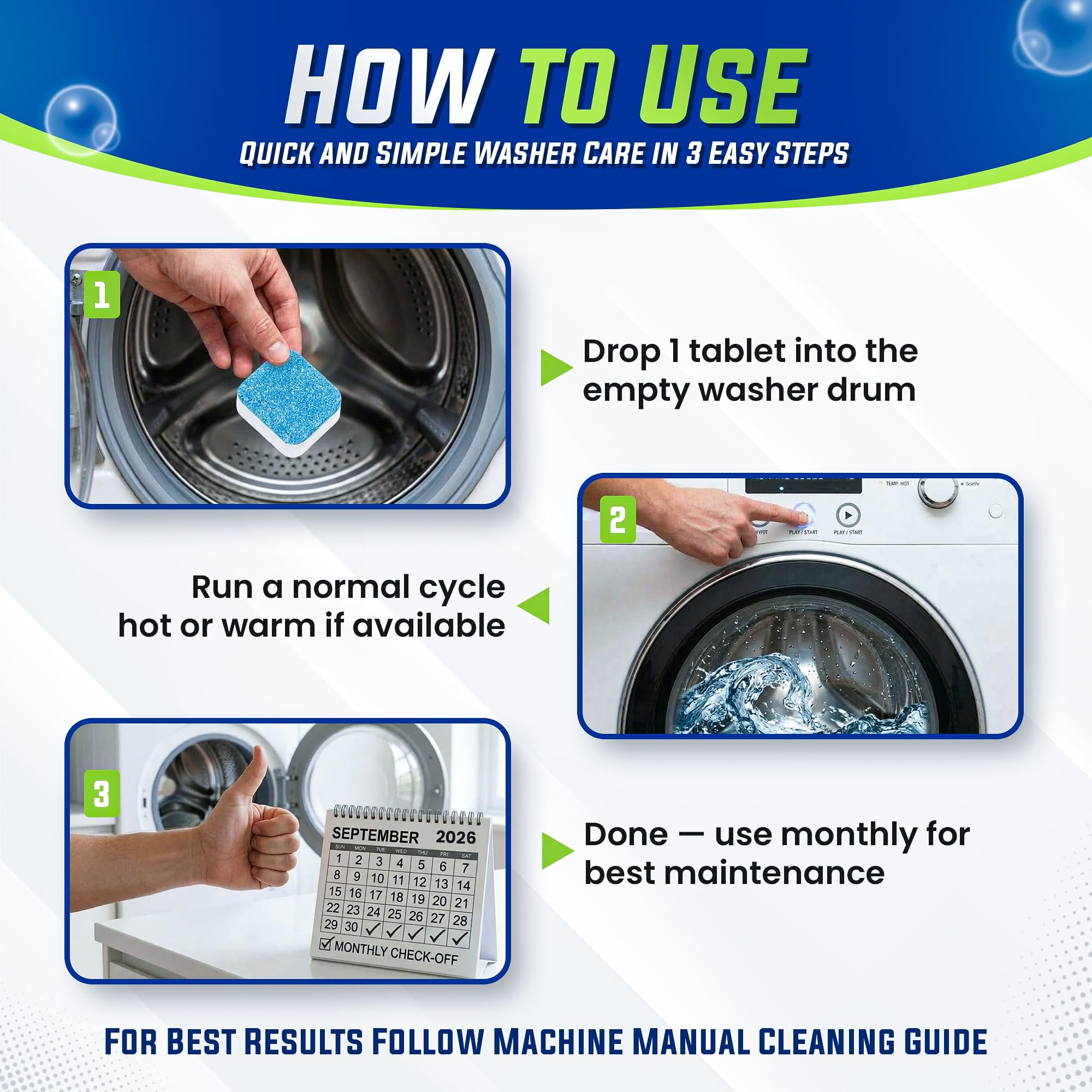 True Fresh Washing Machine Cleaner Tablets 25-Pack - Deep Cleaning Washer cleaner Tablets for Top loader, front Load & HE - Cleans Drum, Tub seal & other Parts Descaler & septic safe 🍁 All In One Marketplace Canada
