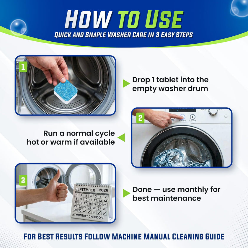 True Fresh Washing Machine Cleaner Tablets 25-Pack - Deep Cleaning Washer cleaner Tablets for Top loader, front Load & HE - Cleans Drum, Tub seal & other Parts Descaler & septic safe 🍁 All In One Marketplace Canada