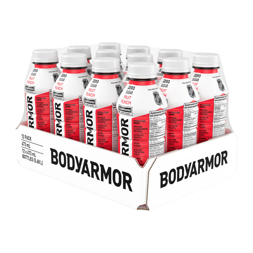BODYARMOR Zero Sugar Fruit Punch, 473 mL Bottles (12 Pack) – Low-Calorie Sports Hydration Drink with Coconut Water, Potassium-Packed Electrolytes and Antioxidant Vitamins 🍁 All In One Marketplace Canada