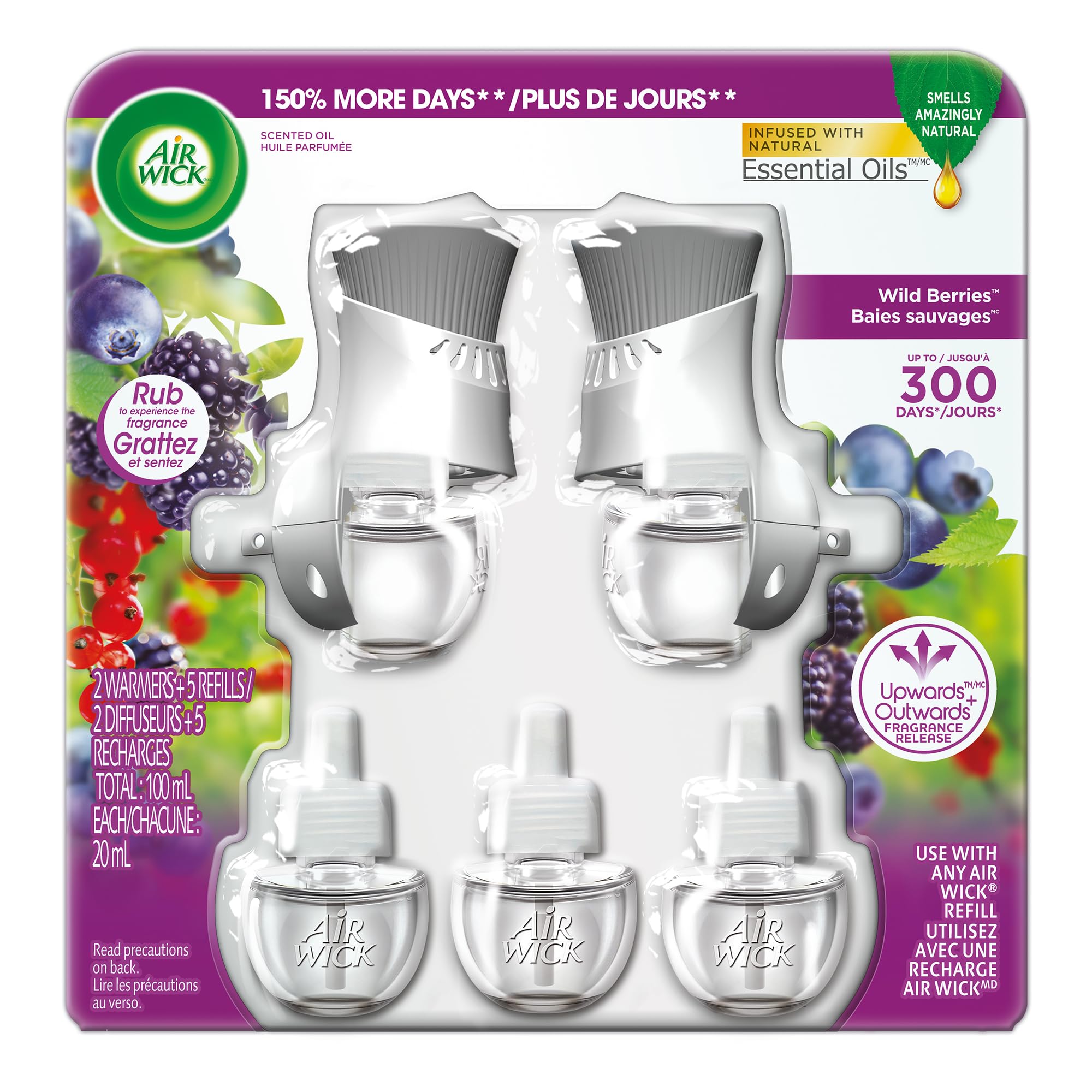 Air Wick Plug In Scented Oil Air Freshener for Home – Infused with Essential Oils, Adjustable Fragrance Control – Wild Berries Scent – Includes 2 Warmers & 5 Refills 🍁 All In One Marketplace Canada