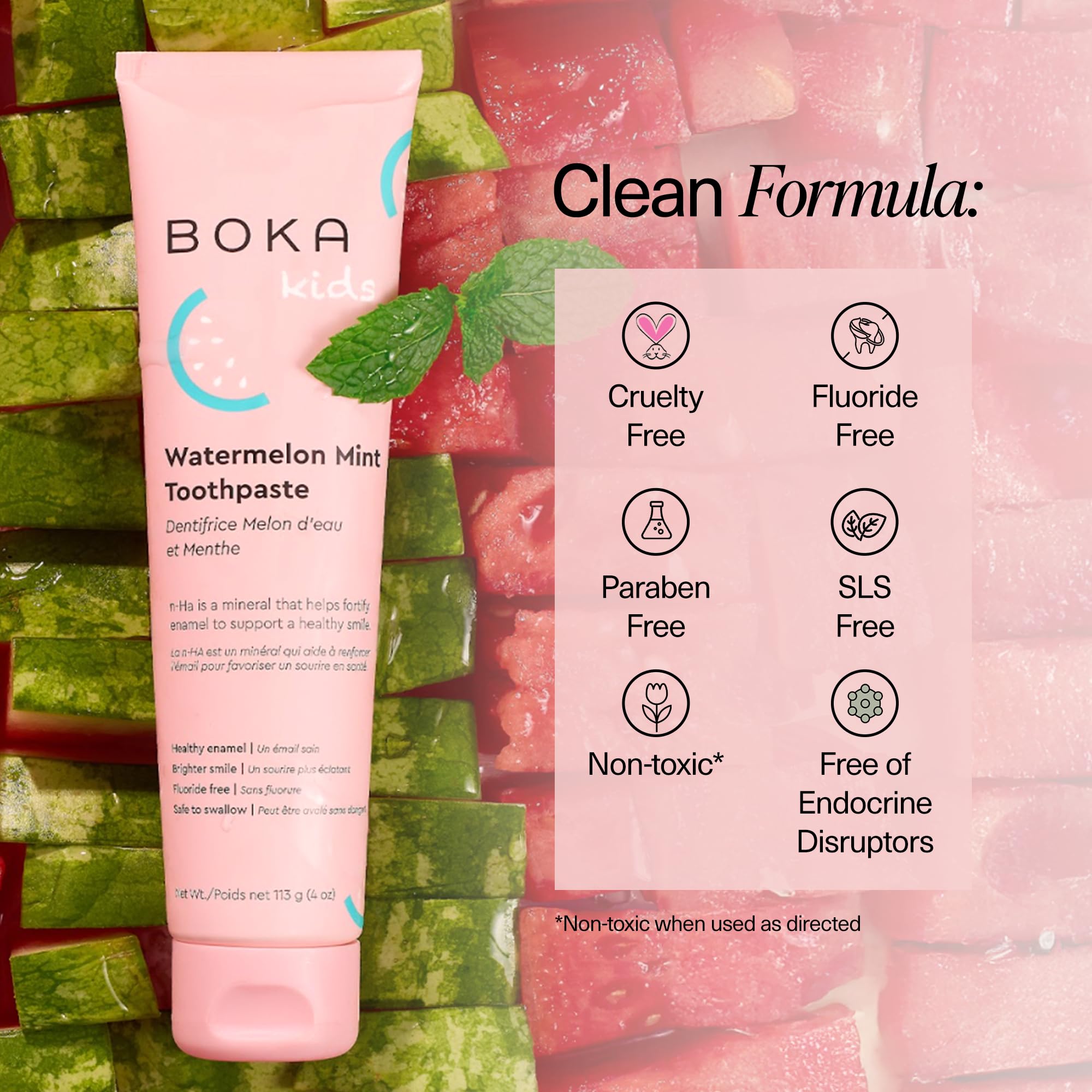 Boka Fluoride Free Toothpaste, Nano Hydroxyapatite, Training Toothpaste - Watermelon Mint Flavor, 4 Fl Oz (113g) 1Pk 🍁 All In One Marketplace Canada