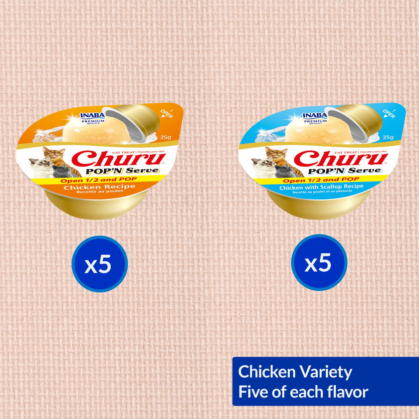 INABA Churu Pop'N Serve Jelly Cat Treat with Vitamin E & Taurine, 34 gram Cup, 10 Cups, Chicken Variety 🍁 All In One Marketplace Canada