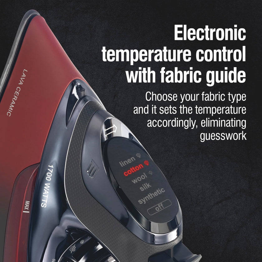 CHI Steam Iron for Clothes with 8’ Retractable Cord, 1700 Watts, 3-Way Auto Shutoff, 400+ Holes, Professional Grade, Temperature Control Dial, Lava Infused Ceramic Soleplate, Black (13113) 🍁 All In One Marketplace Canada