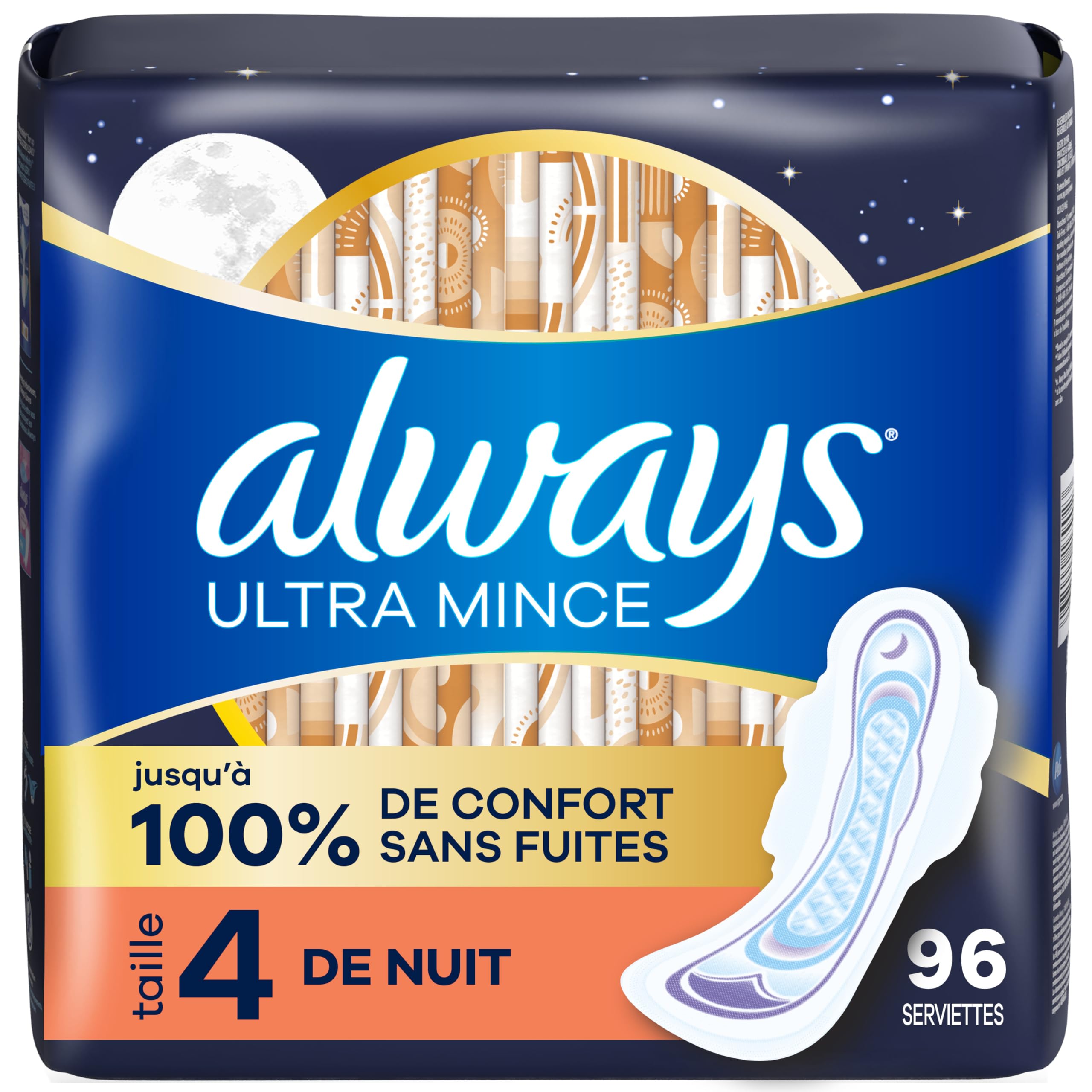 Always Ultra Thin Feminine Pads with Wings for Women, Size 4, Overnight Absorbency, Unscented, 96 Count 🍁 All In One Marketplace Canada