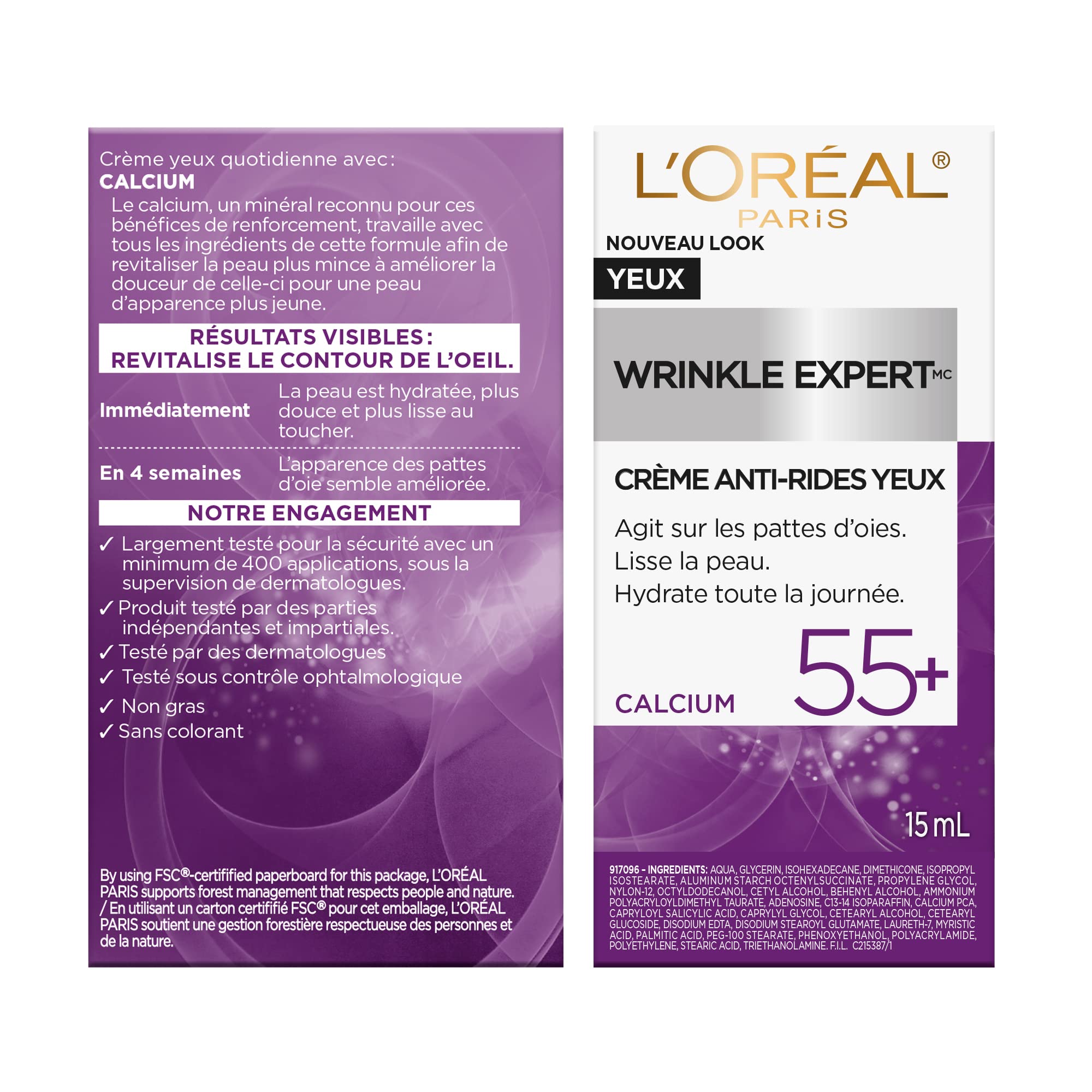 L’Oréal Paris Anti-Aging Under Eye Cream 55+, Day & Night Skincare, Wrinkle Expert, With Calcium to Reduce the Look of Crows Feet, Dark Circles & Puffy Eyes, 15mL 🍁 All In One Marketplace Canada