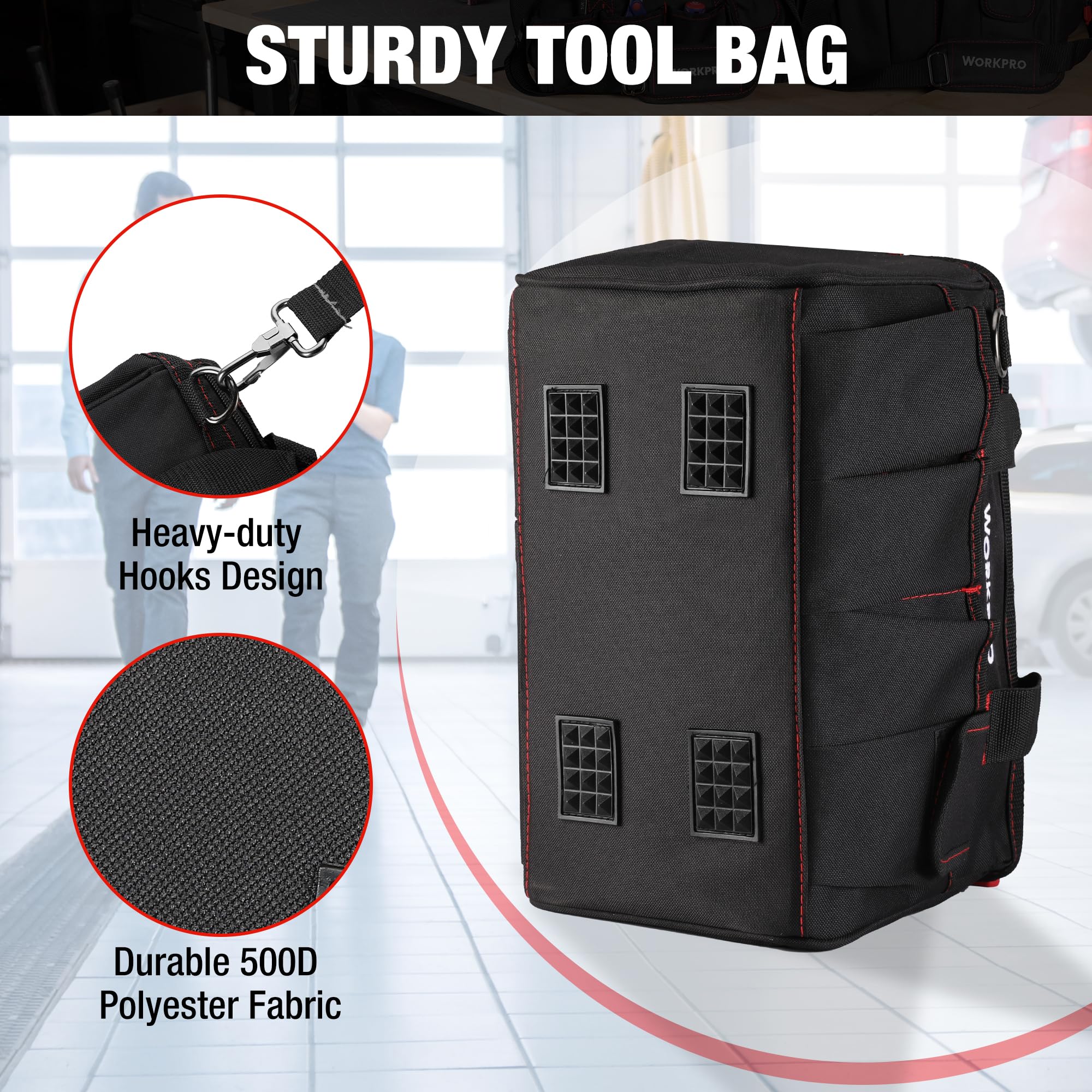 WORKPRO Close Top Wide Mouth Tool Bag Storage Organizer Close Tote, 14
