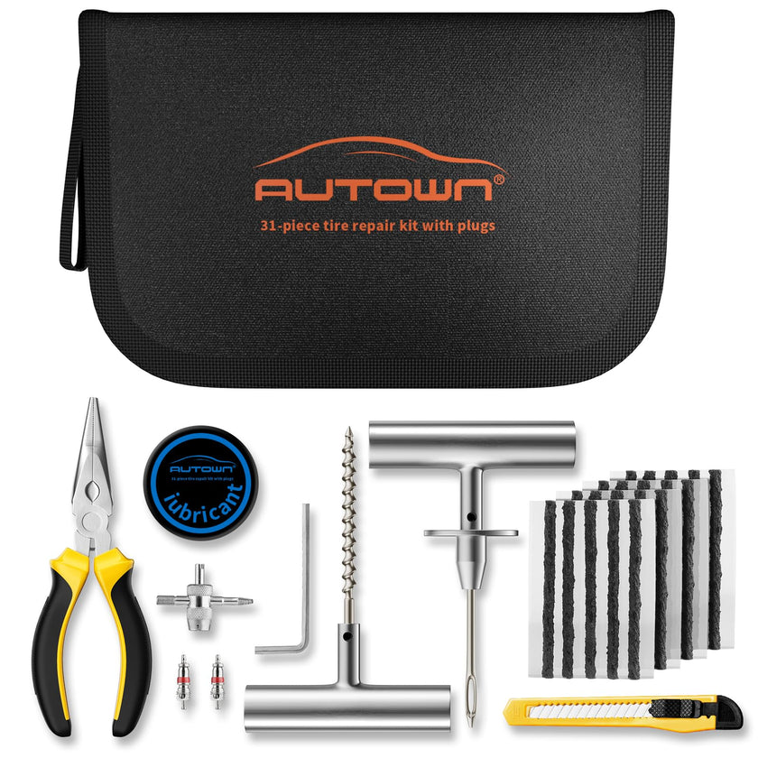 AUTOWN Flat Tire Repair Kit with Plugs 31 Pcs for Car, Motorcycle, ATV, Jeep, Truck, Tractor Flat Tire Puncture Repair 🍁 All In One Marketplace Canada