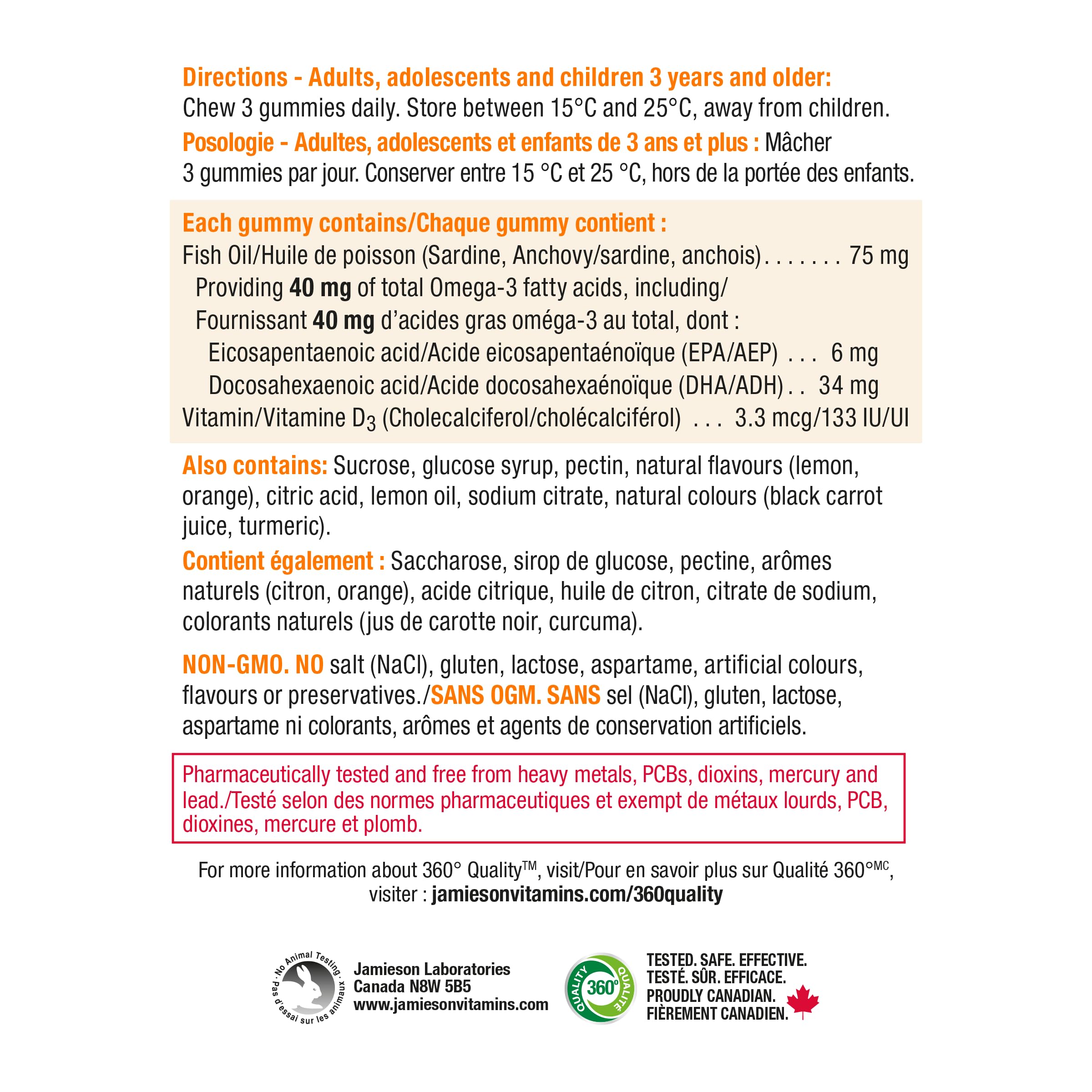 Jamieson Omega-3 Gummy with Vitamin D3, 90 Gummies, Orange and Lemon Flavours, Family Friendly (3+). Supports Brain Health and Immune Health, Non-GMO No Artificial Colours, Flavours, or Preservatives 🍁 All In One Marketplace Canada