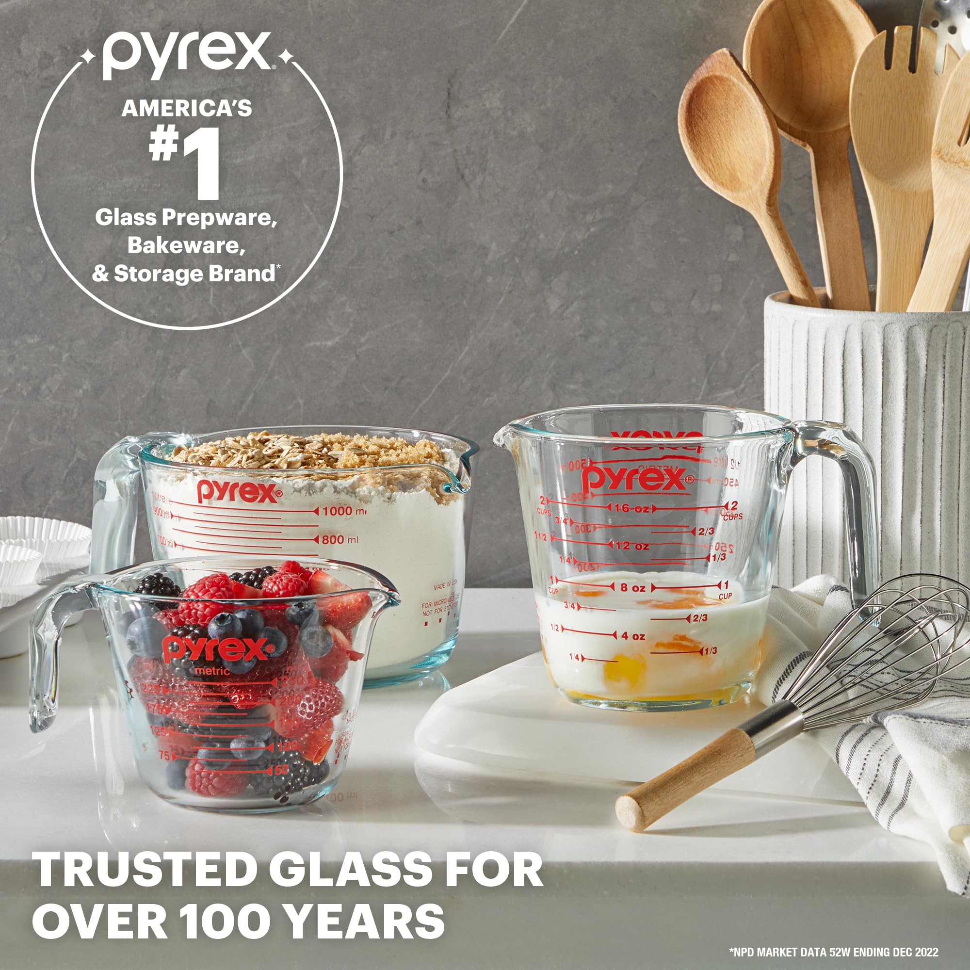 Pyrex 3 Piece Glass Measuring Cup Set, Includes 1-Cup, 2-Cup, and 4-Cup Tempered Glass Liquid Measuring Cups, Dishwasher, Freezer, Microwave, and Preheated Oven Safe, Essential Kitchen Tools 🍁 All In One Marketplace Canada