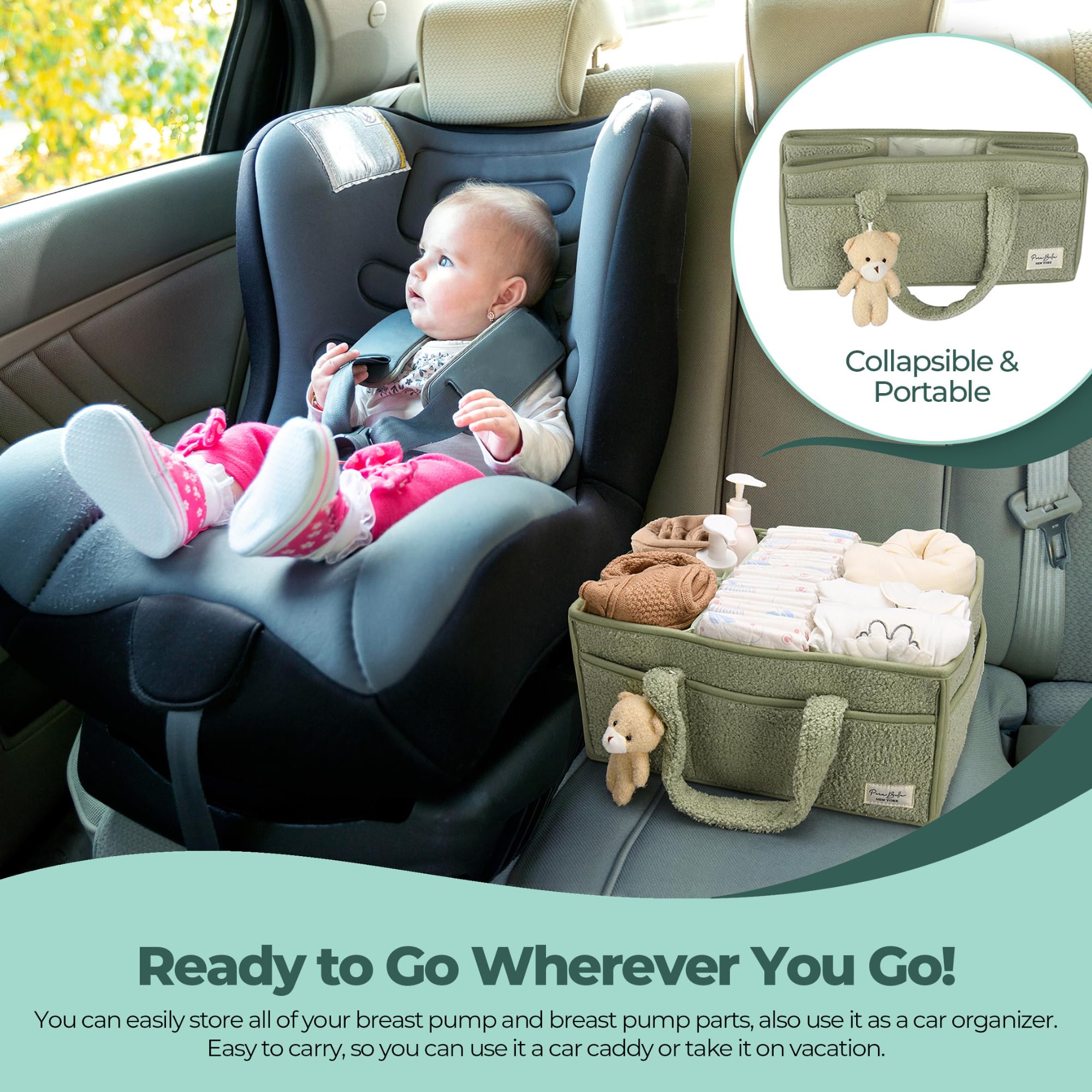 PeraBella Baby Diaper Caddy Organizer, Baby Organizers and Storage for Changing Table, Babies Shower Gift Basket for Boy &Girl, Nursery Essentials Car Caddy Organizer with Handle, Green Diaper Basket 🍁 All In One Marketplace Canada
