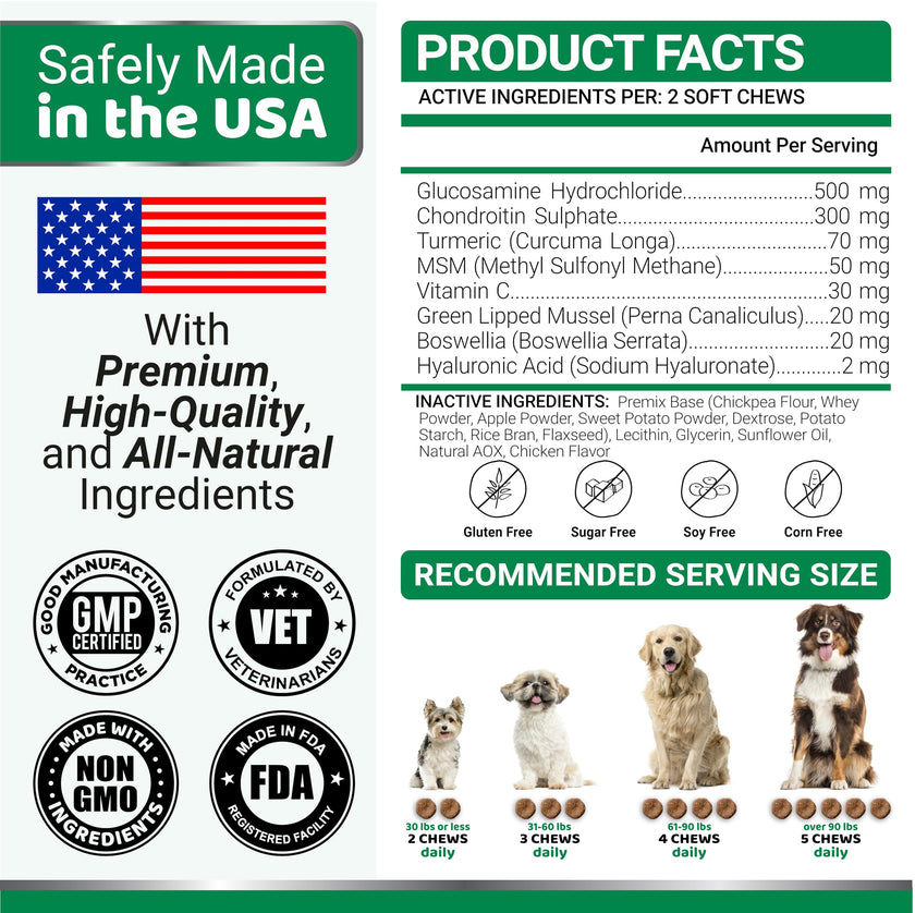 Glucosamine for Dogs - 240 Chews - Hip and Joint Supplement for Dogs with Chondroitin, MSM & Turmeric - Joint Pain Relief for Senior Dogs - All Breeds - Mobility Support - Value Pack - Made in USA 🍁 All In One Marketplace Canada