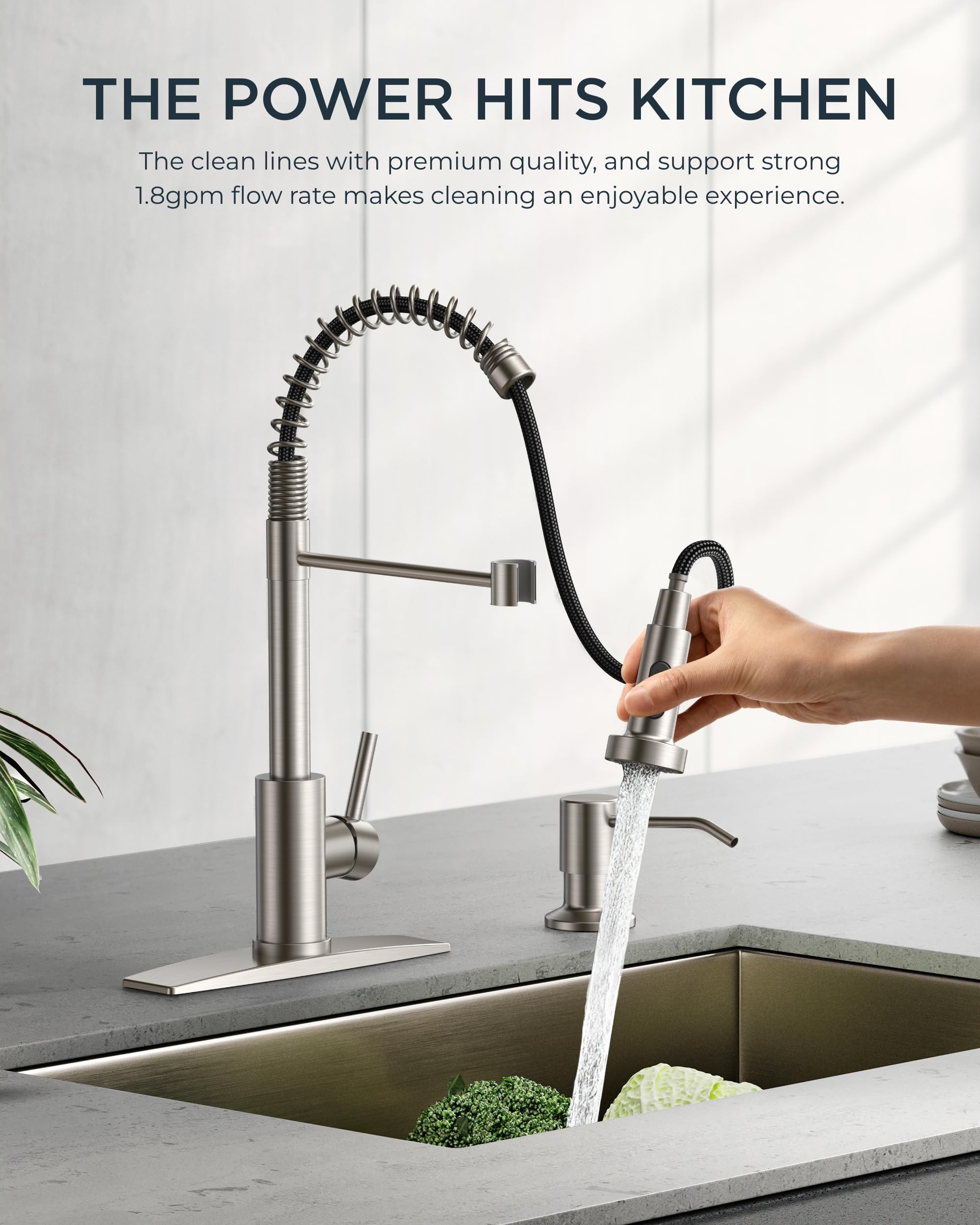 FORIOUS Kitchen Faucets, Brushed Nickel Kitchen Sink Faucet with Pull Down Sprayer, Commercial Kitchen Faucet Stainless Steel, Classic Single Handle Pull Out Sink Faucets for RV Laundry Utility Room 🍁 All In One Marketplace Canada