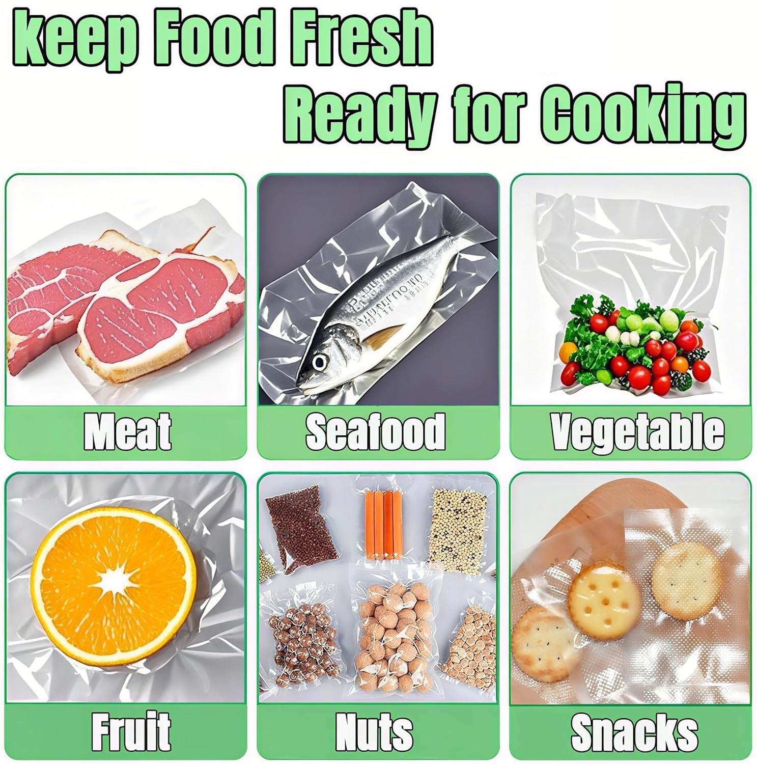 YILUFA1688 Vacuum Sealer Bags 300 Count, Pre-Cut Mixed Sizes (8