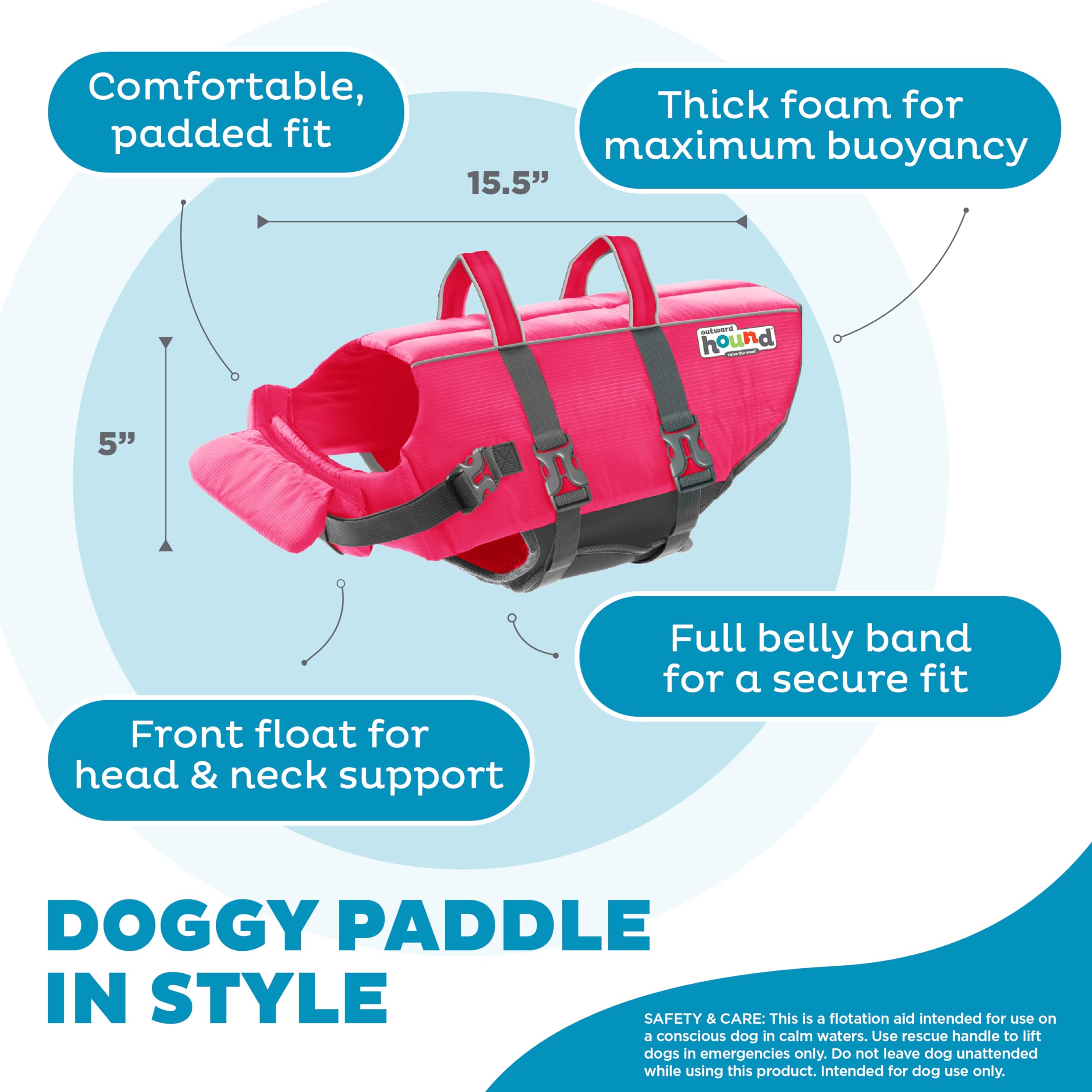 Outward Hound Granby Splash Dog Life Jacket with Handle, Reflective Floating Vest for Swimming & Boating, Maximum Buoyancy, All Skill Levels, Medium Dogs (21–27