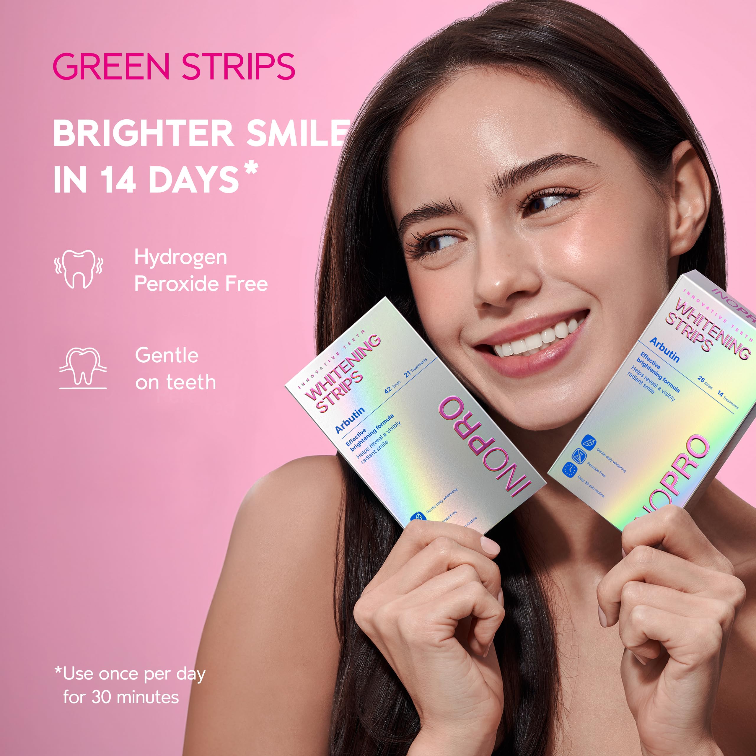 InoPro Teeth Whitening Strips 14 Treatments Kit - Sensitive Teeth Whitener, Peroxide Free, Enamel Safe Green White Strips, Deep Stains Removal - Instant Teeth Whitening Without The Harm (28 Strips) 🍁 All In One Marketplace Canada