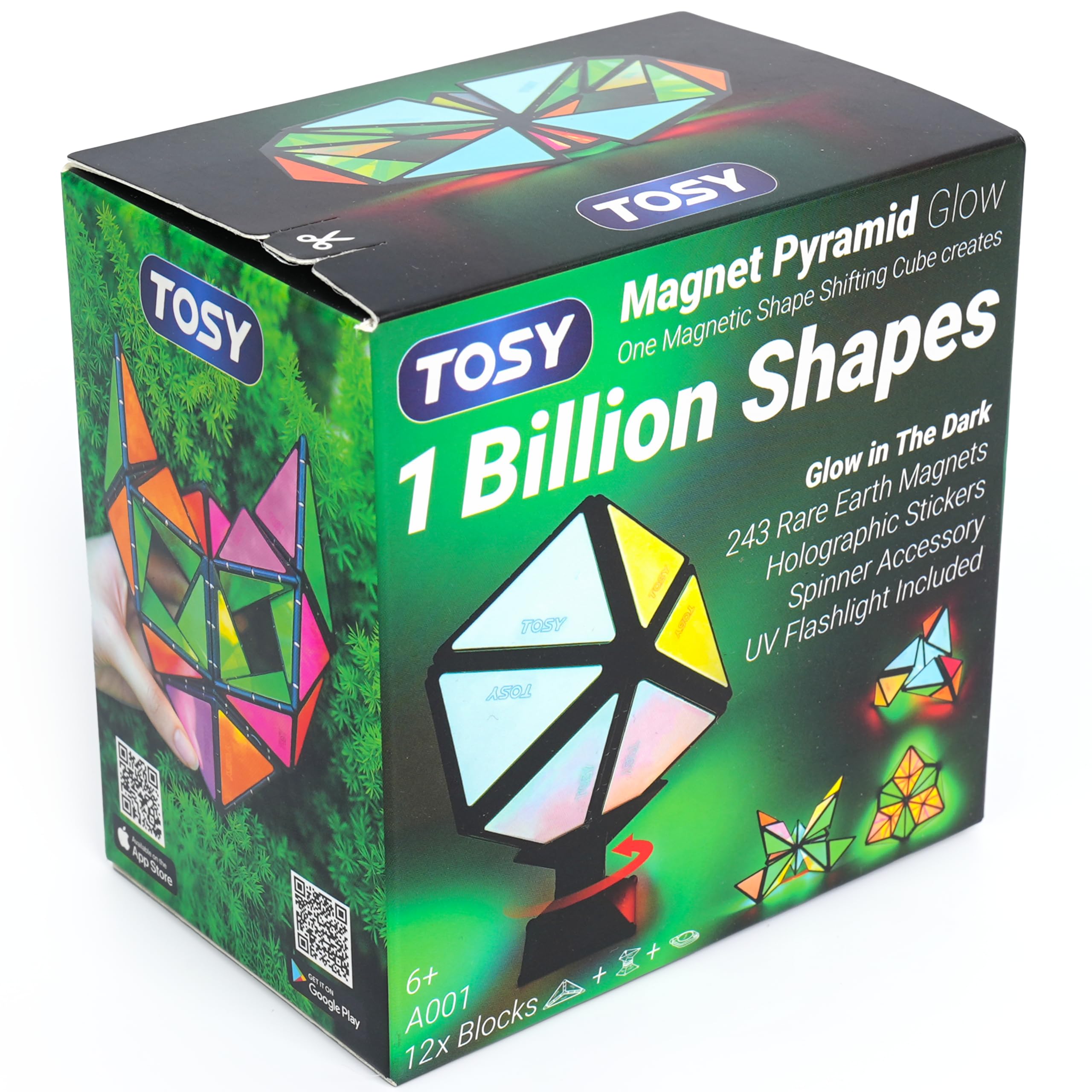 TOSY Magnet Pyramid Glow - 1 Cube Transforms into 1 Billion Shapes, 12 Pieces, 243 Rare Earth Magnets, Glowing, Holographic Design Magnet Tiles Creative Puzzle STEM/STEAM Toy 🍁 All In One Marketplace Canada