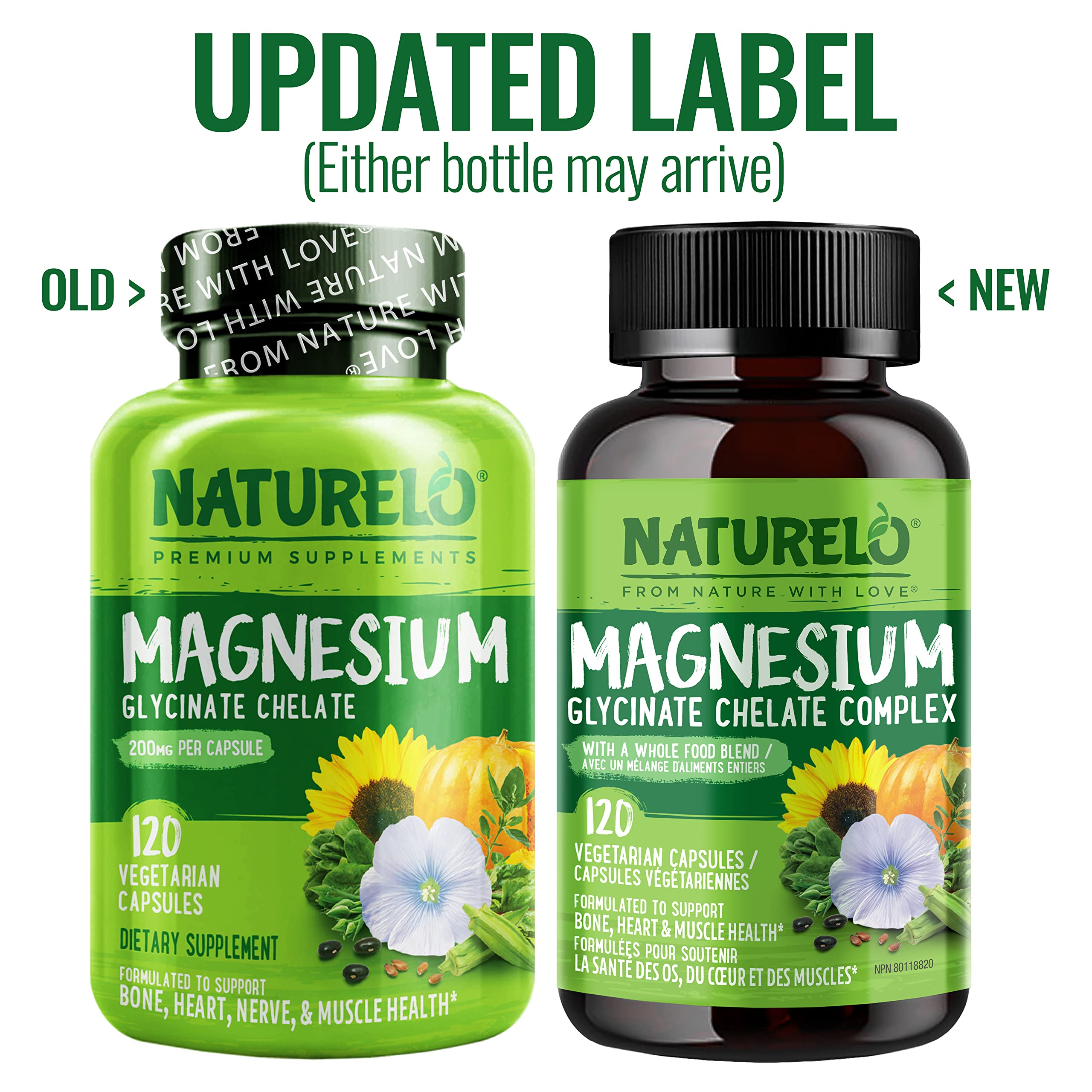 NATURELO Magnesium Glycinate Chelate Complex - 200 mg Magnesium, 120 Capsules, Support Sleep, Calm, Muscle Cramp & Stress Relief, Gluten Free, Non GMO, with Organic Vegetables 🍁 All In One Marketplace Canada