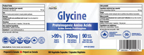 Herba Glycine Supplement 750mg - 180 Capsules | >99% Ultra Pure Glycine Capsules | Free-form Proteinogenic Amino Acids Supplements | Made in Canada 🍁 All In One Marketplace Canada